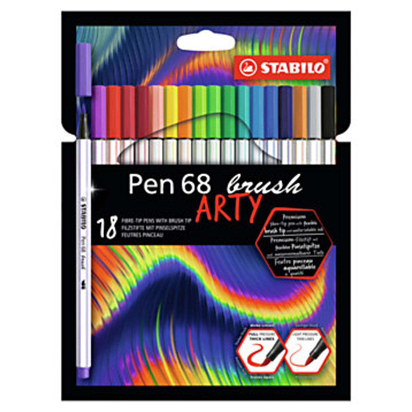 STABILO Pen 68 Brush ARTY Felt-Tip Pen (Pack of 18) Stabilo