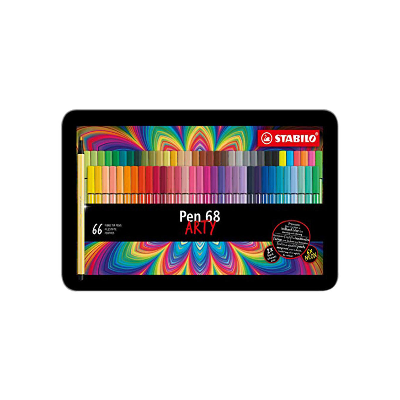 STABILO Pen 68 Arty Felt Tip Pens - Metal Box of 66 Stabilo