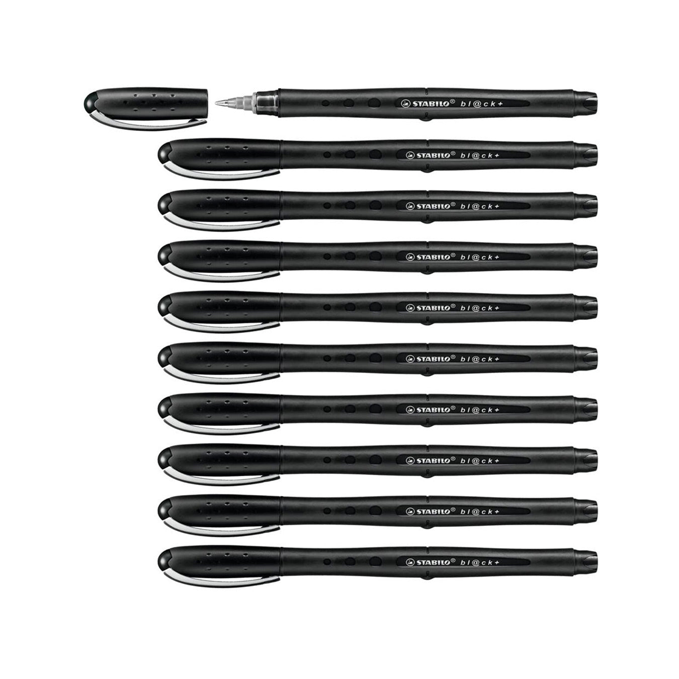 Stabilo Bl@ck Medium Tip Rollerball Pen in Black | Set of 10 Stabilo