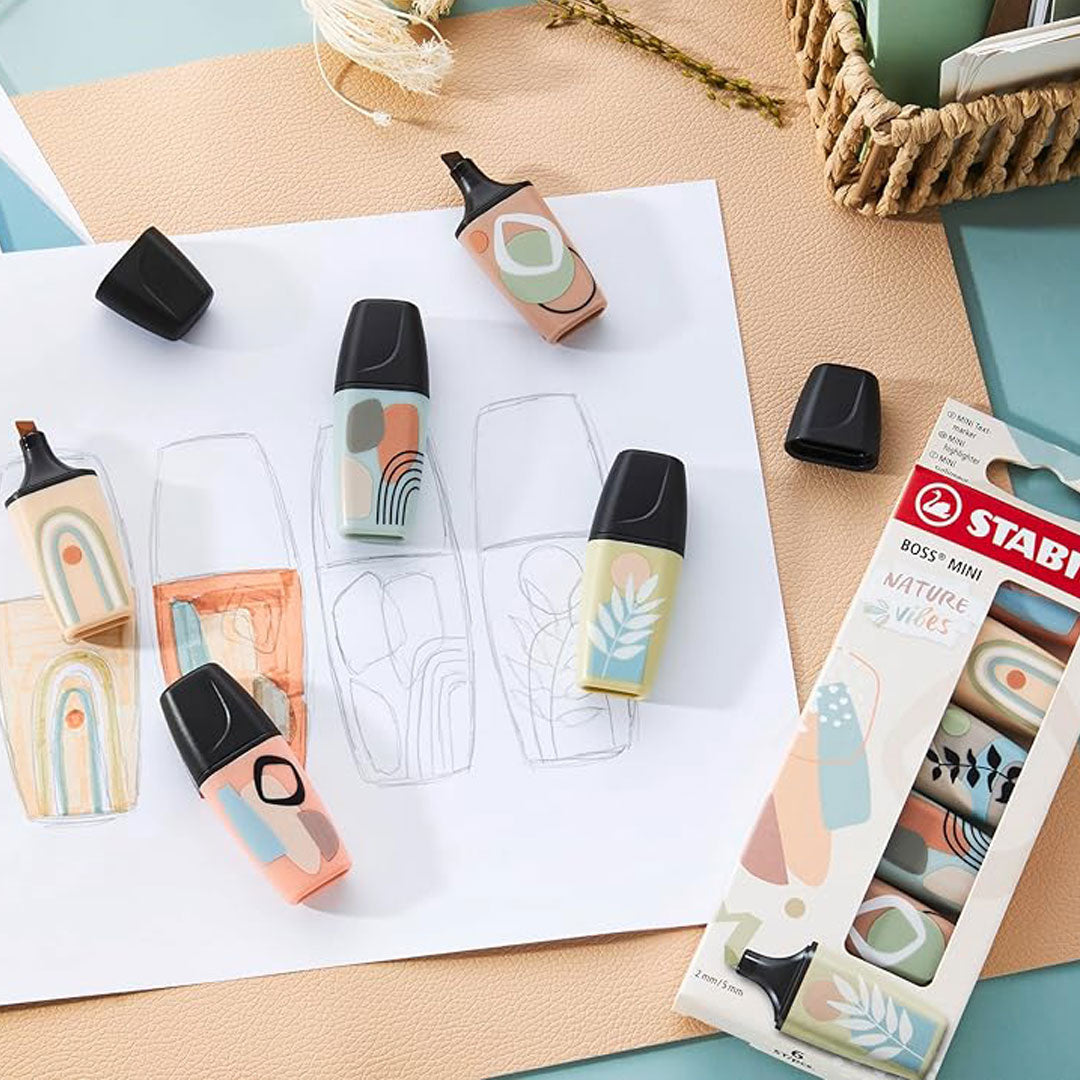 Stabilo | Boss | Mini Naturevibes | Highlighter Pen | Pack of 3 | Mud green | Earth green | Beige Stabilo