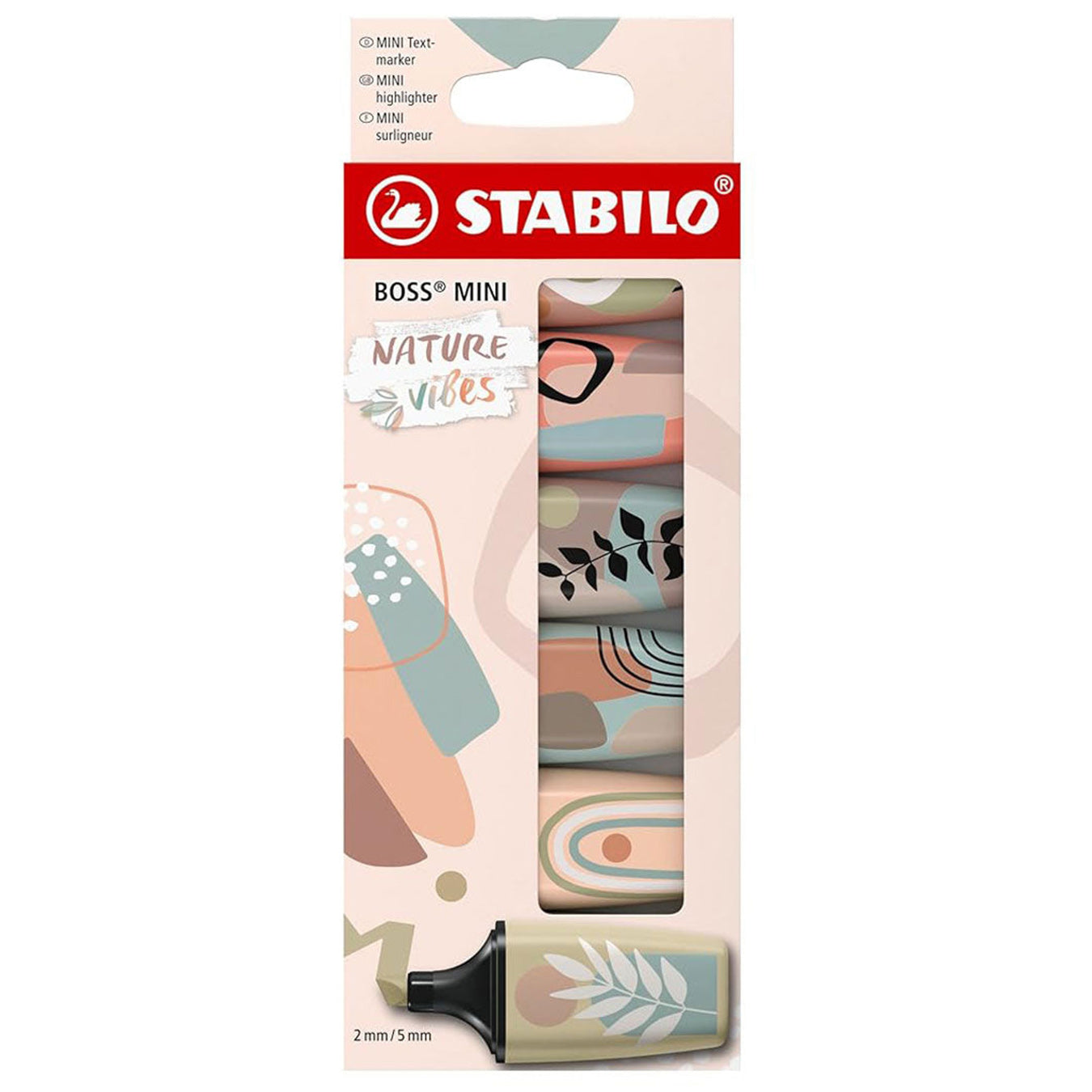 Stabilo | Boss | Mini Naturevibes | Highlighter Pen | Pack of 6 | Mud green | Earth green | Beige | Umber | Sienna | Warm Grey Stabilo