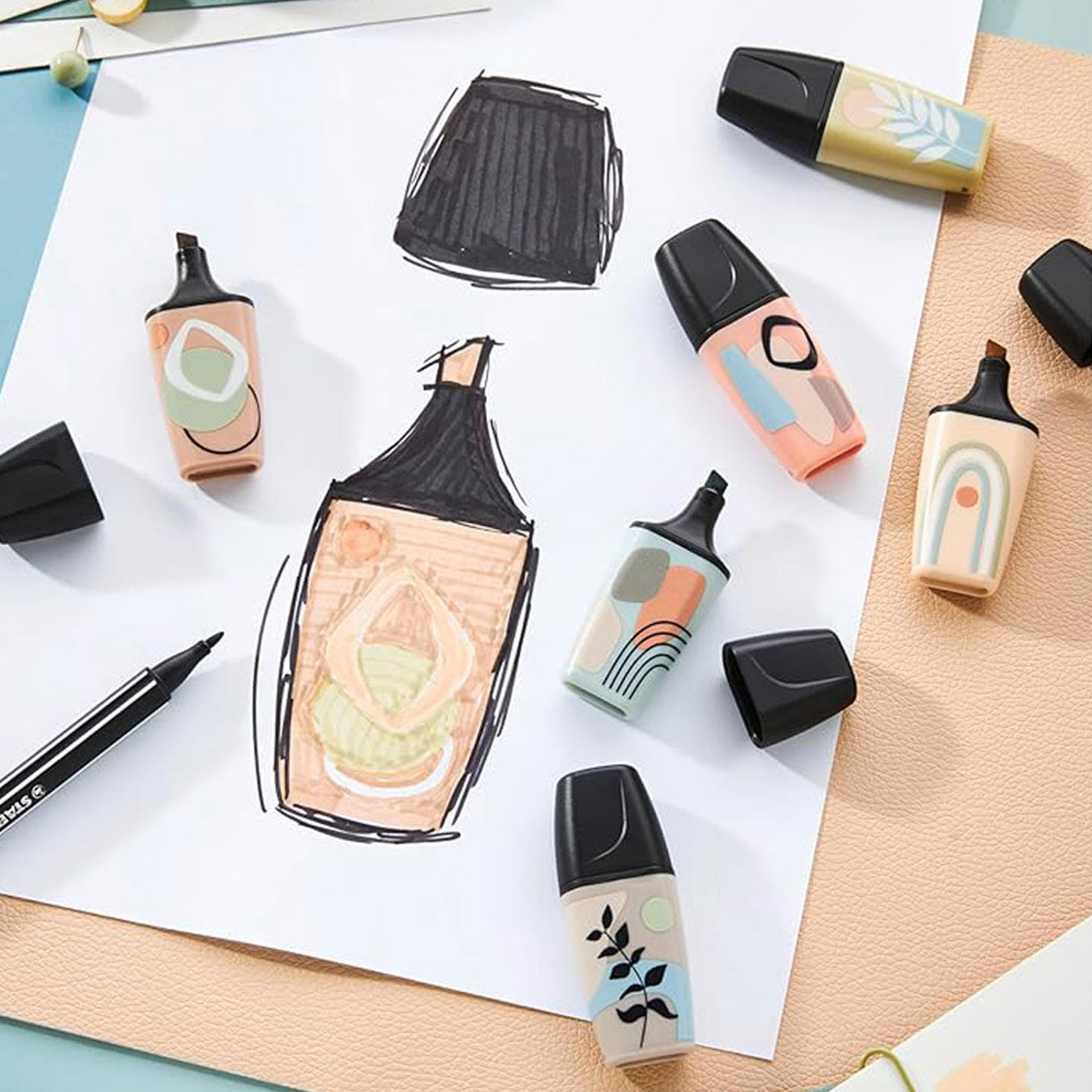 Stabilo | Boss | Mini Naturevibes | Highlighter Pen | Pack of 6 | Mud green | Earth green | Beige | Umber | Sienna | Warm Grey Stabilo