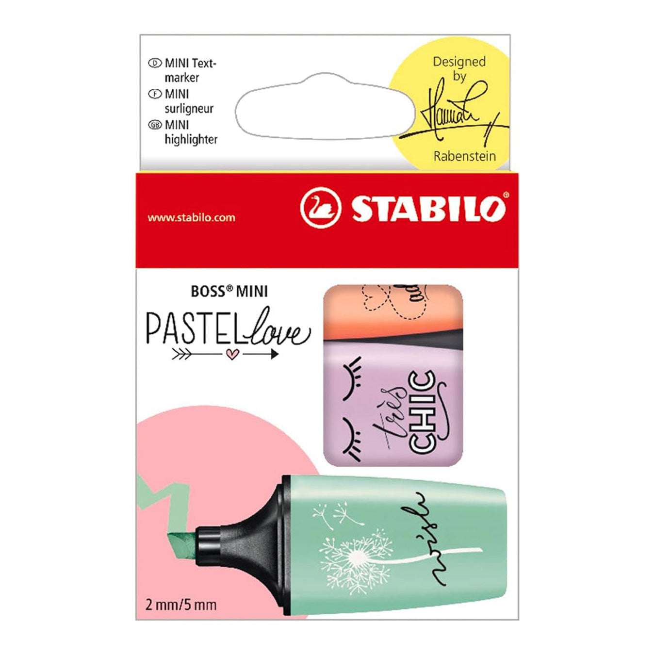 Stabilo | Boss | Mini Pastellove | Highlighter Pen | Pack of 3 | Peach | Purple | Mint Green Stabilo
