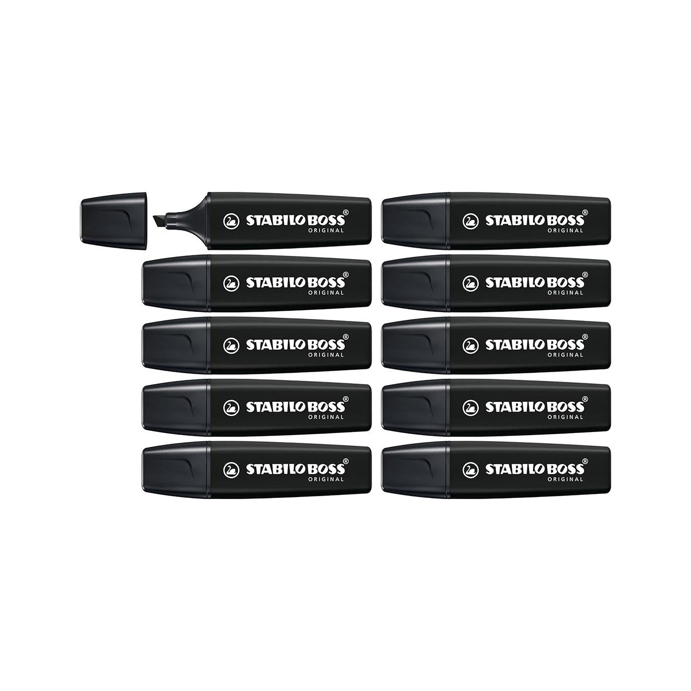 STABILO BOSS ORIGINAL Black Highlighter – Pack of 10 Stabilo