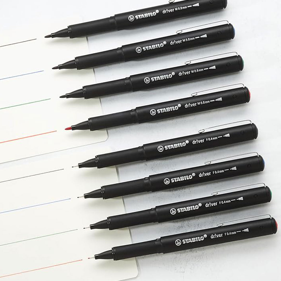 STABILO Driver Series Fineliner Pen Set – 32 Pens (Black, Blue, Red, Green) Stabilo