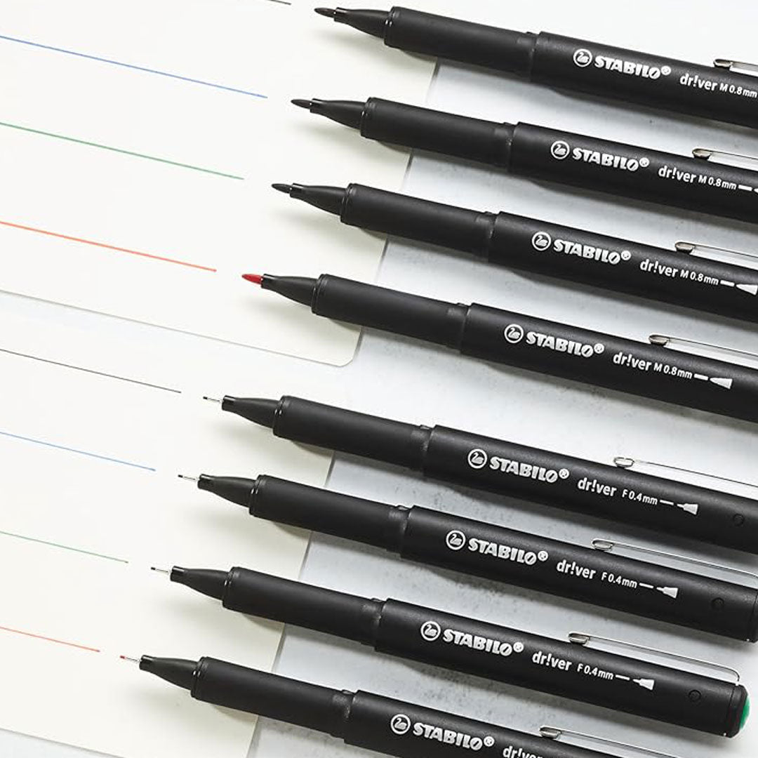 STABILO Driver Series Fineliner Pen Set – 32 Pens (Black, Blue, Red, Green) Stabilo