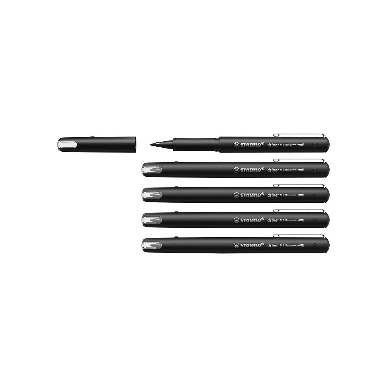 Stabilo | dr!ver Series | Premium Fineliner | Medium | Pack of 5 | Black Stabilo