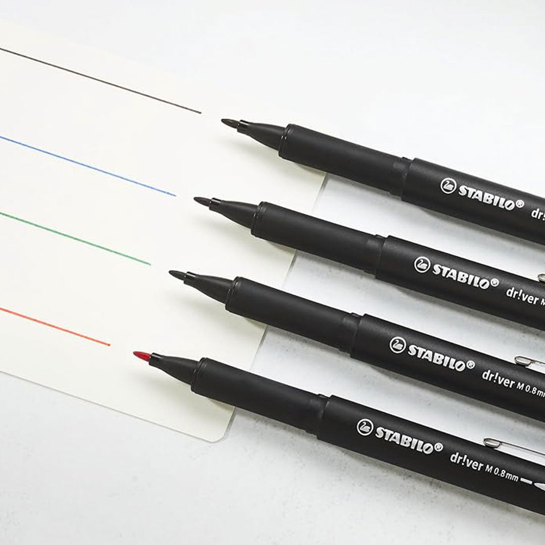 Stabilo | dr!ver Series | Premium Fineliner | Medium | Pack of 5 | Black Stabilo