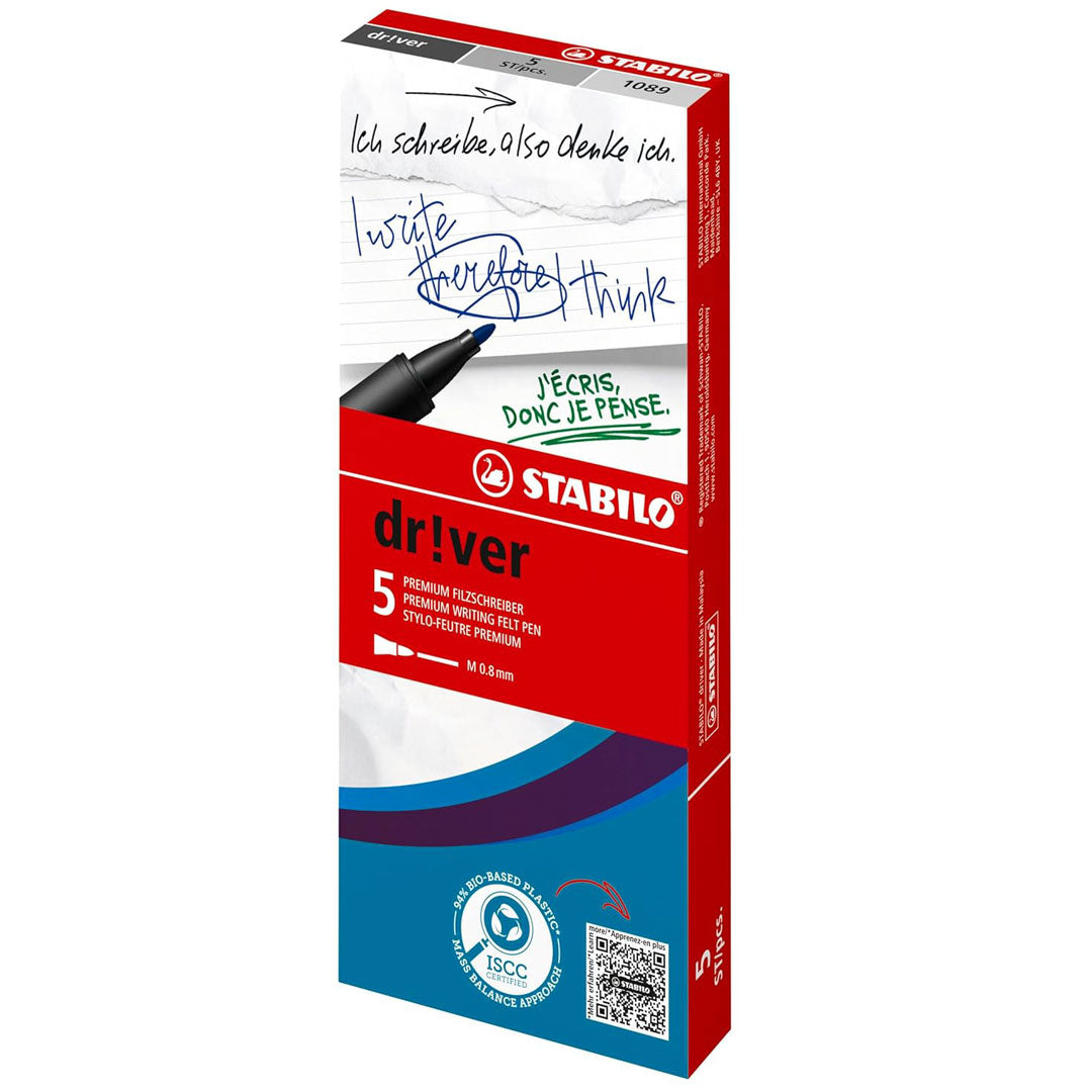 Stabilo | dr!ver Series | Premium Fineliner | Medium | Pack of 5 | Black Stabilo