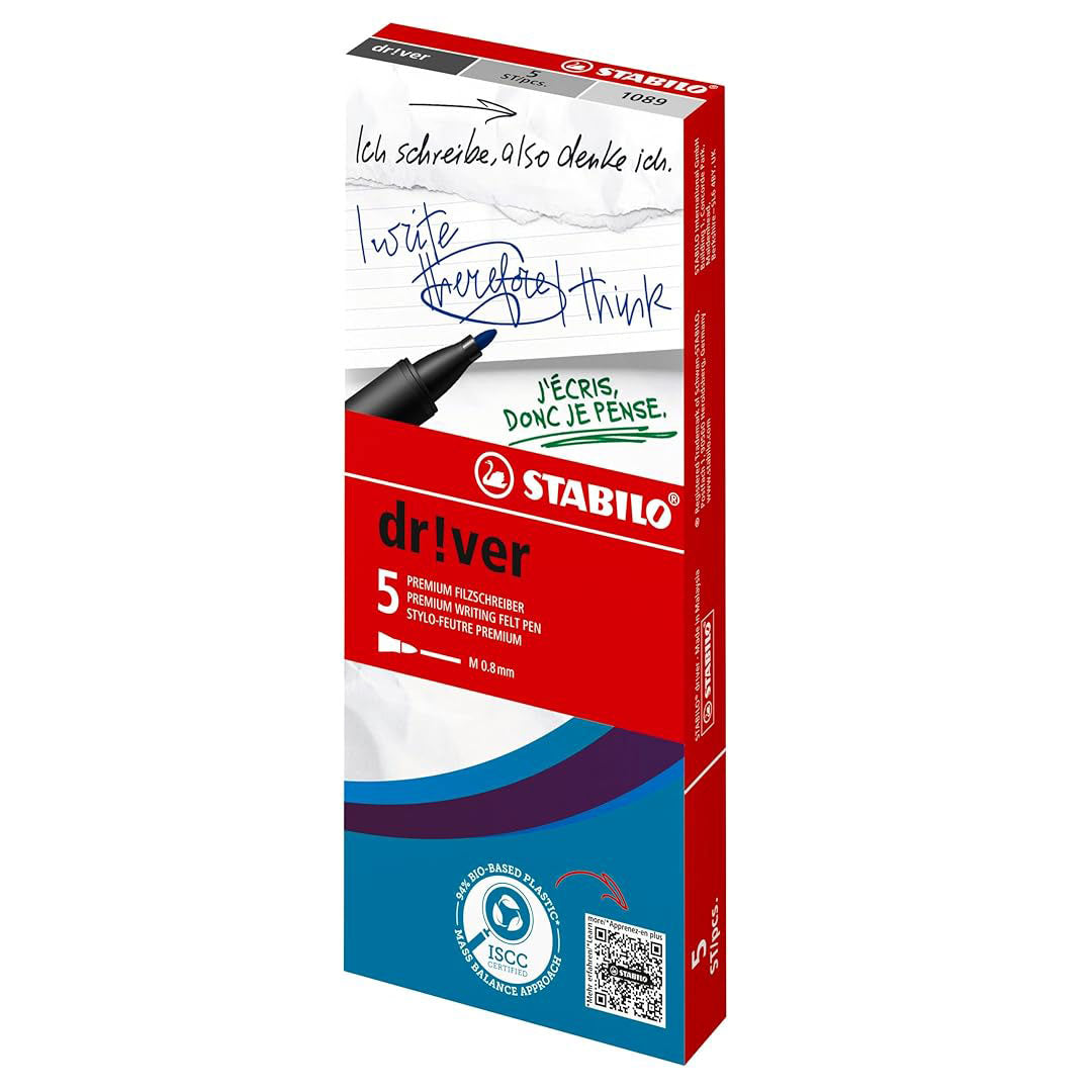Stabilo dr!ver Premium Fineliner Blue – Medium Nib, Pack of 5 Stabilo