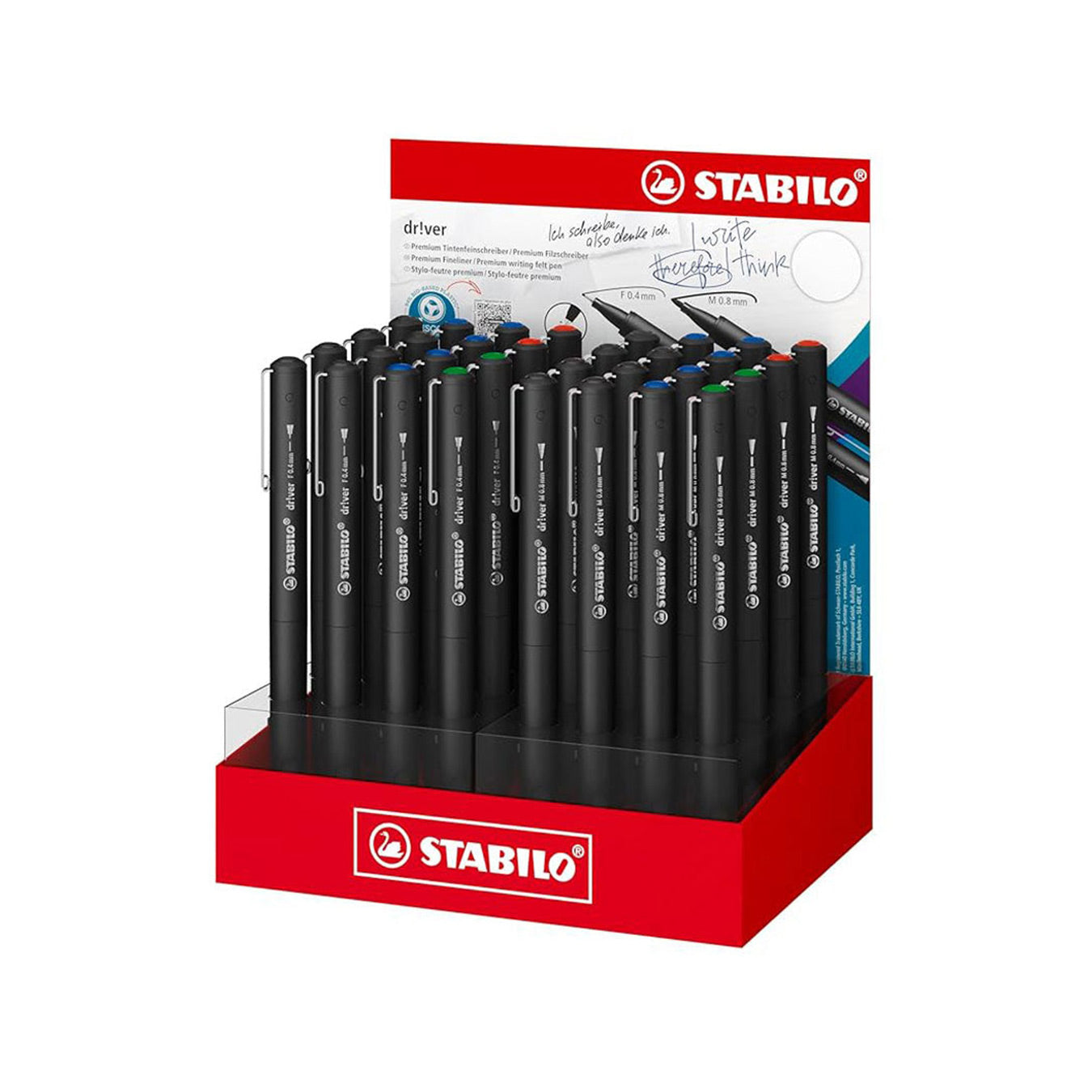 STABILO Driver Series Fineliner Pen Set – 32 Pens (Black, Blue, Red, Green) Stabilo