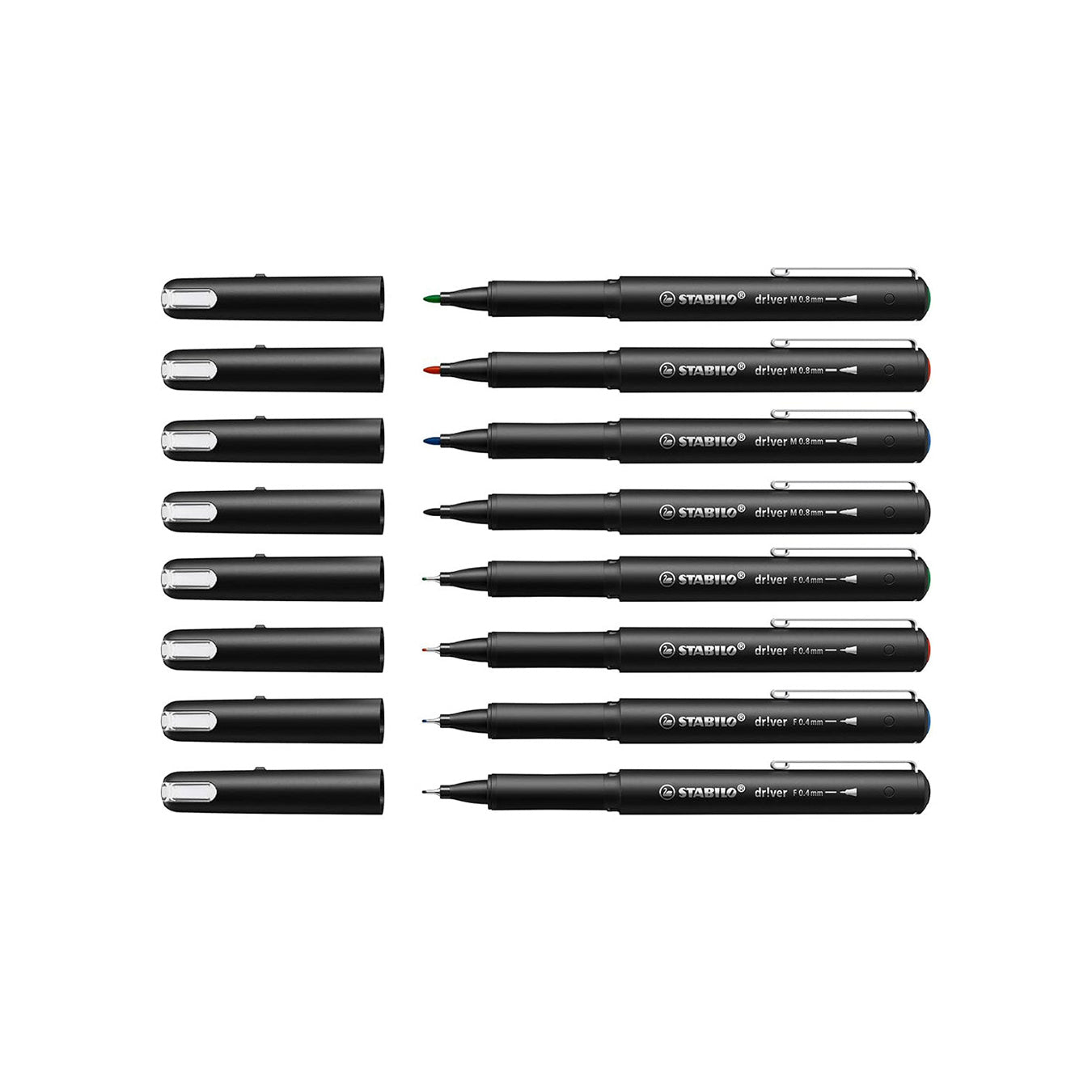 STABILO Driver Series Fineliner Pen Set – 32 Pens (Black, Blue, Red, Green) Stabilo