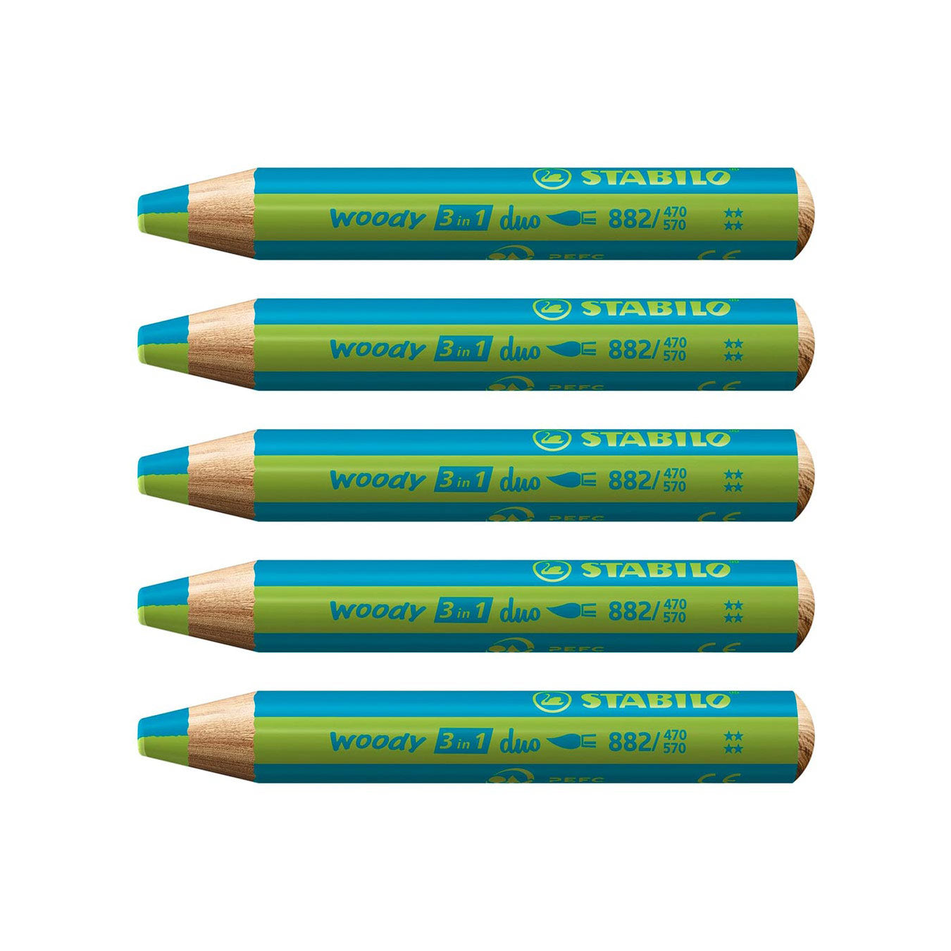 Stabilo | Multi-Talented Pencil | Woody 3 In 1 Duo | Turquoise/Light | Pack of 5 Stabilo