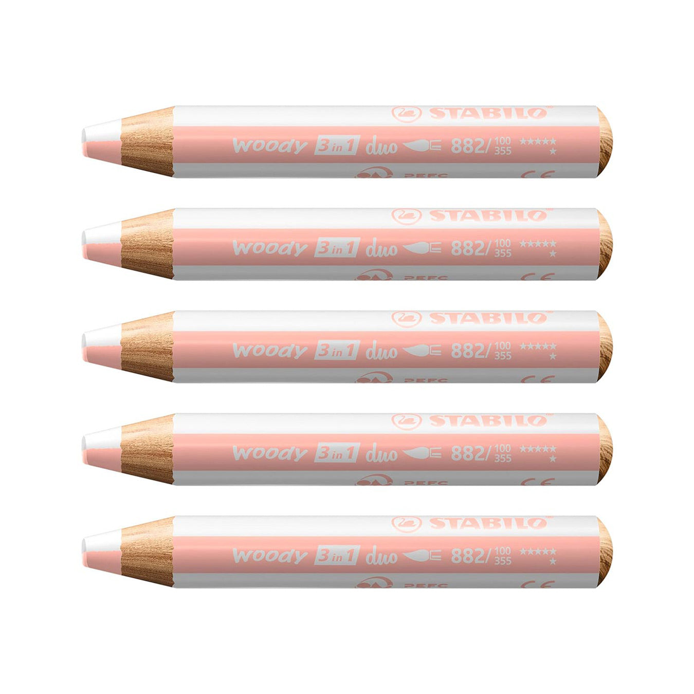 Stabilo | Multi-Talented Pencil | Woody 3 In 1 Duo | White/Apricot | Pack of 5 Stabilo