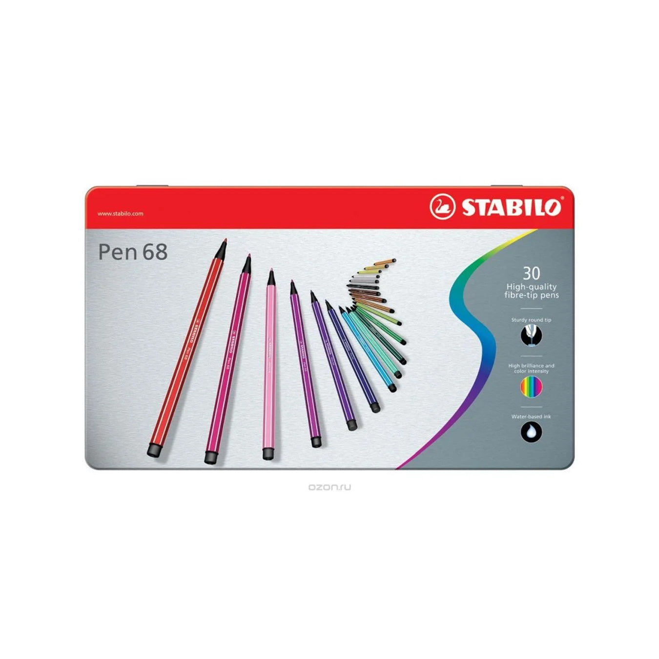STABILO Pen 68 Fibre Tip Pen in Metal Box - Set of 30 Stabilo
