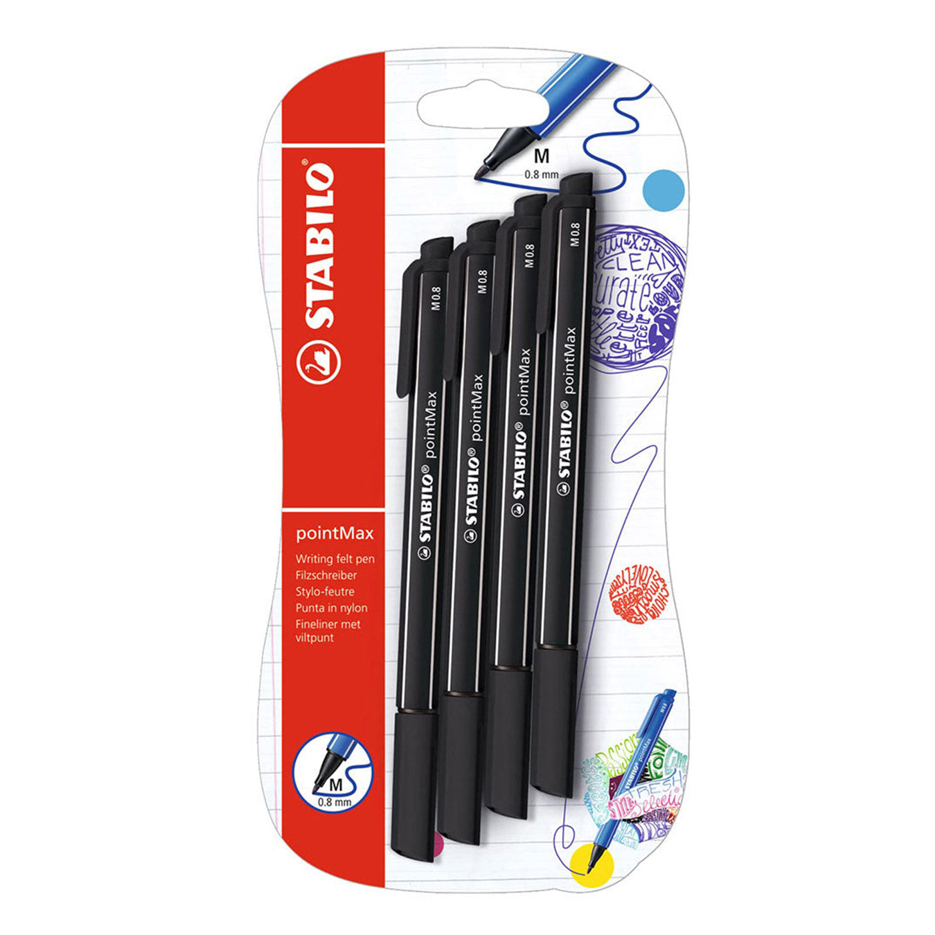 Stabilo | Pointmax | Fineliner | Black | 4Pcs Blister