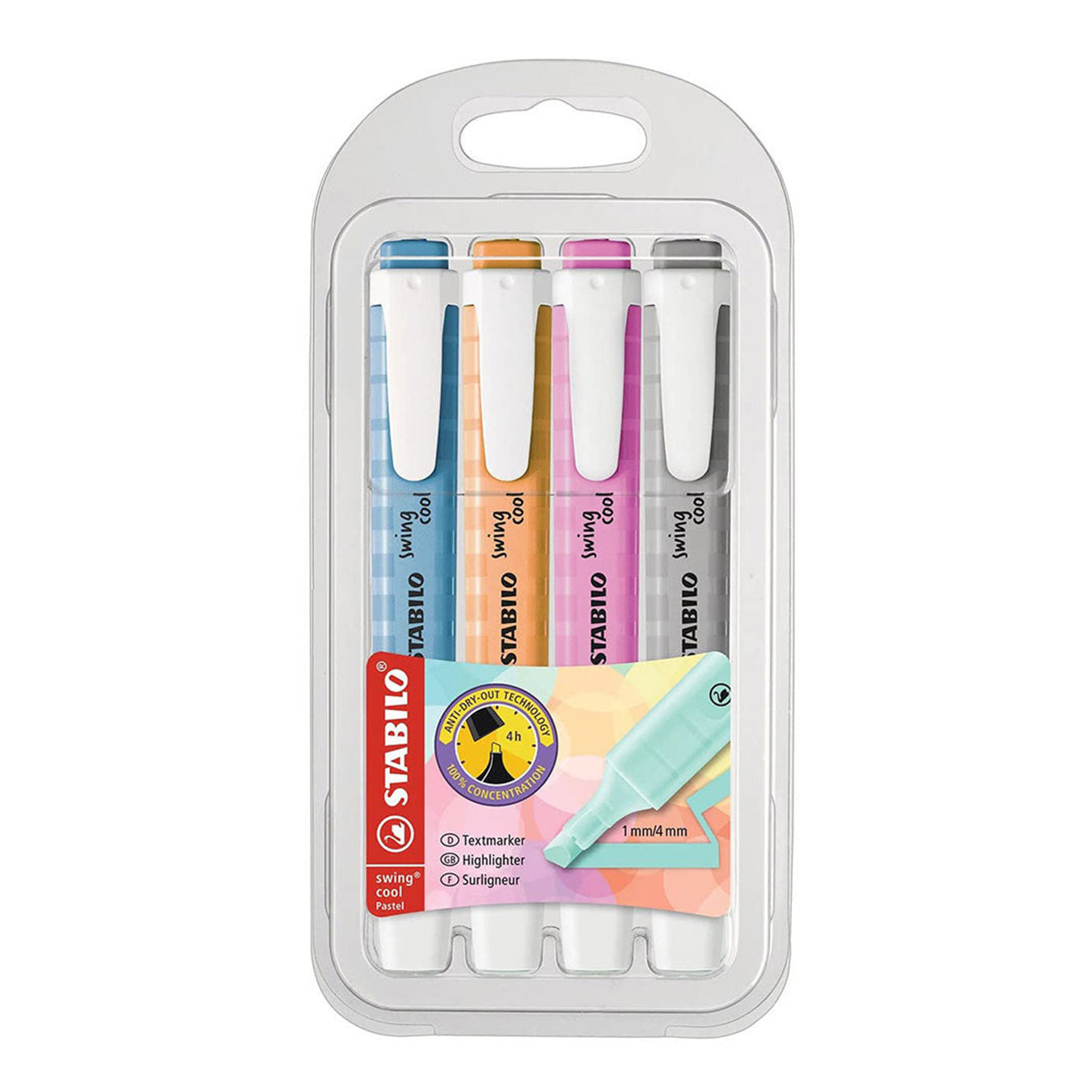 Stabilo | Swing Cool | Fluorescent/Pastel | Pack Of 4Pcs | Highlighter Pen Stabilo