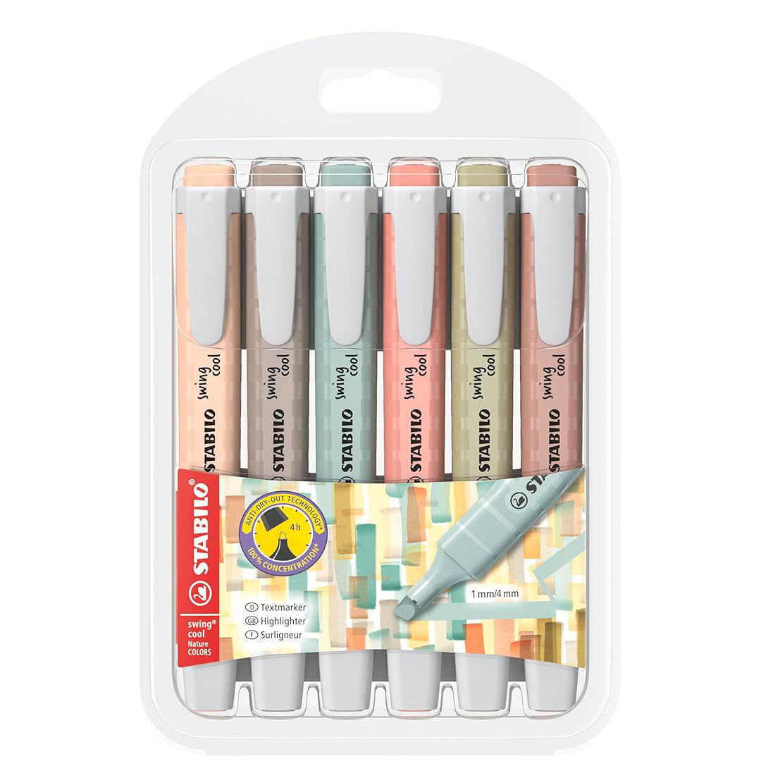 Stabilo | Swing Cool Highlighter Pen| Nature Colors | Pack of 6 Stabilo