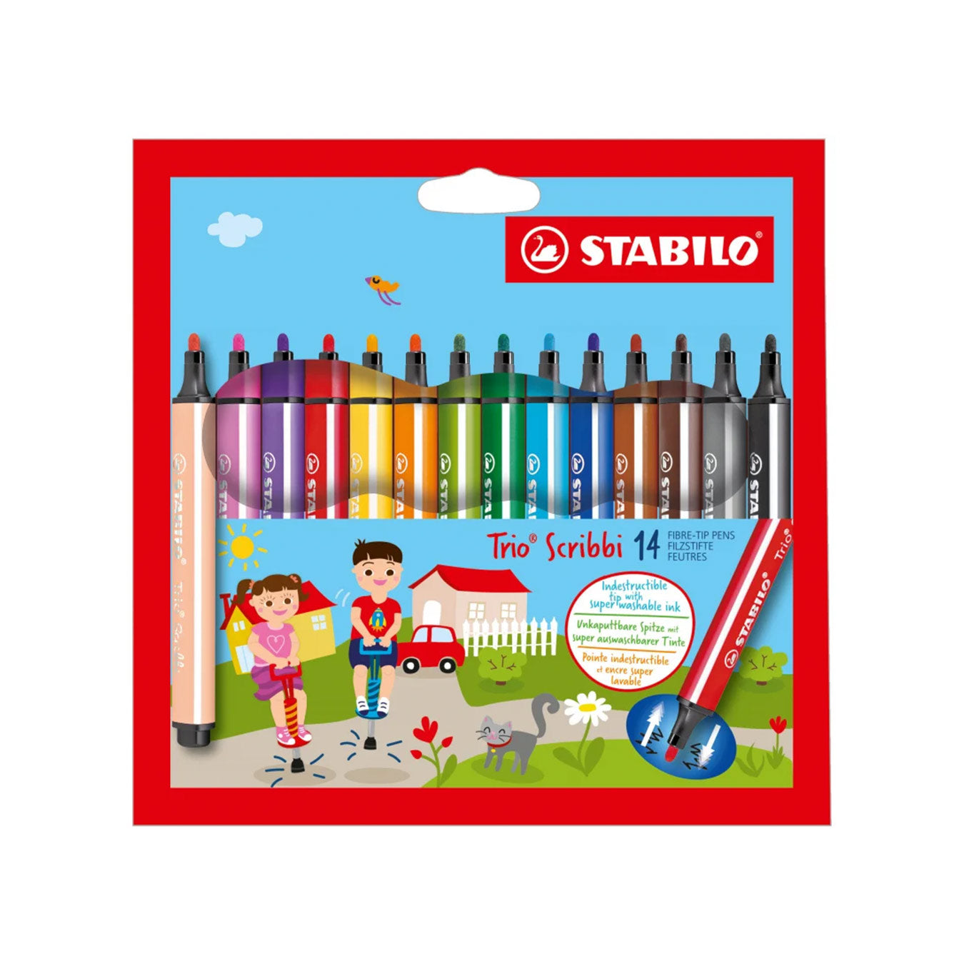 STABILO Triangular Scribbi Felt-Tip Pen Desk - Set of 14 Colours Stabilo