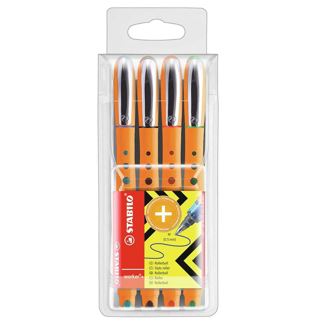 Stabilo | Worker+ | Roller Ball | Medium | Wallet of 4 | Assorted Colours Stabilo