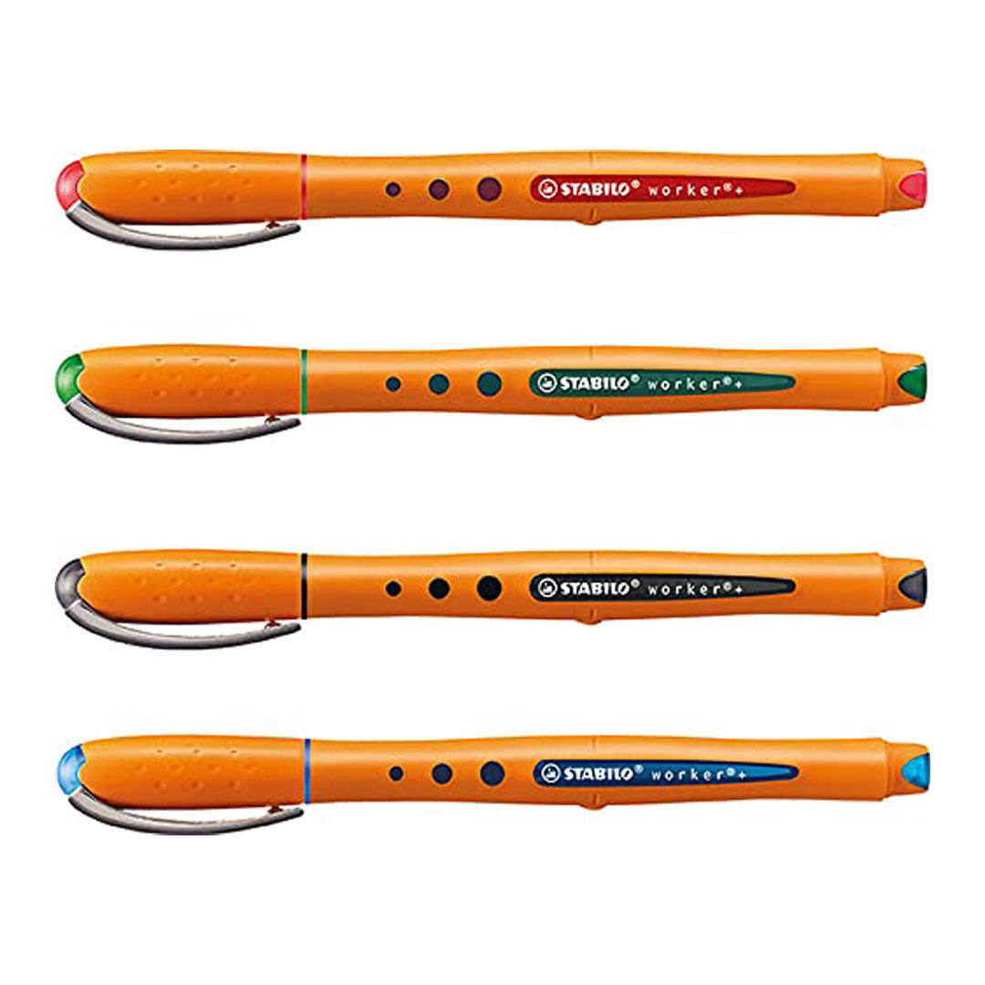 Stabilo | Worker+ | Roller Ball | Medium | Wallet of 4 | Assorted Colours Stabilo