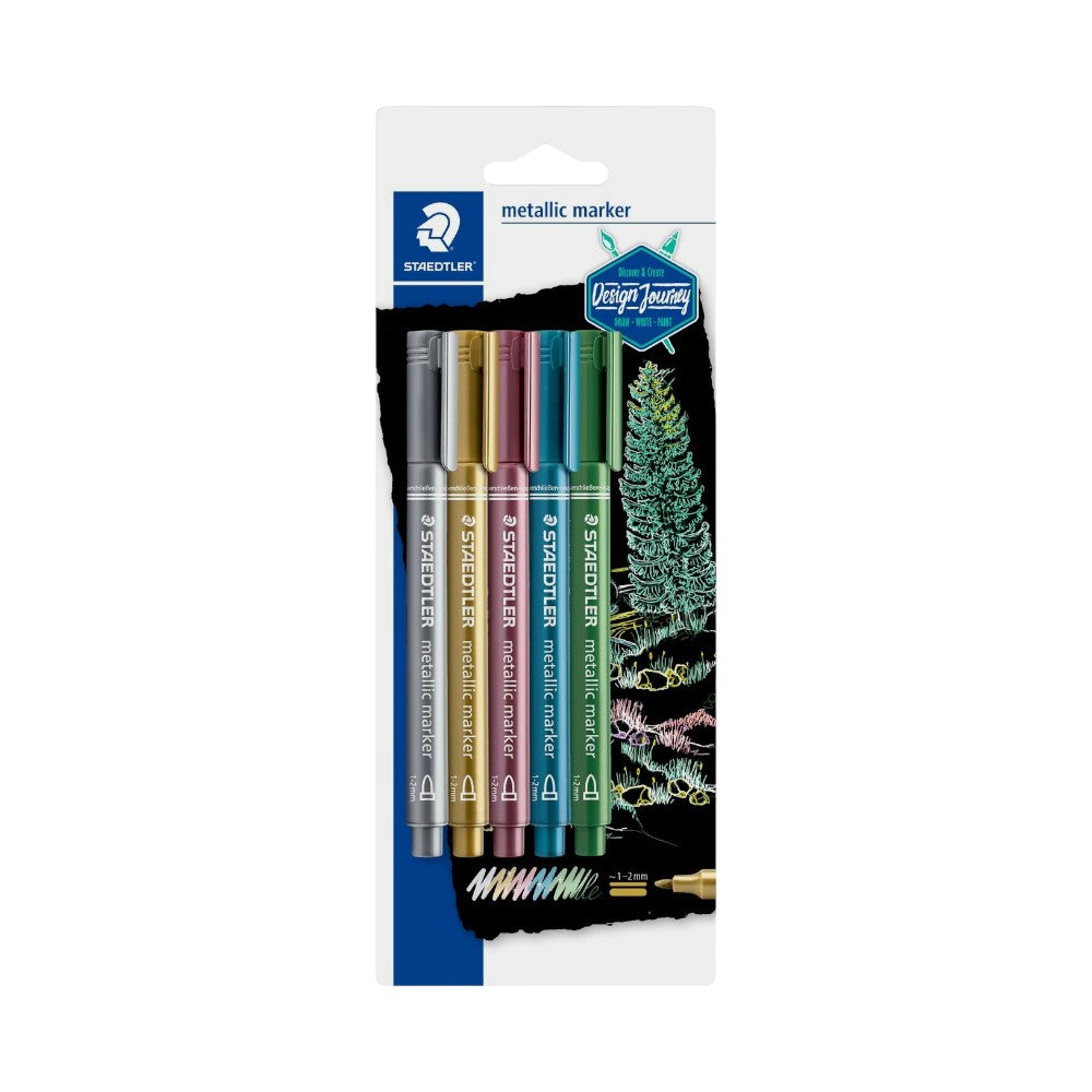 Staedtler Metallic Pen - Set of 5 (Gold, Metallic Red, Metallic Blue, Metallic Green, Silver)