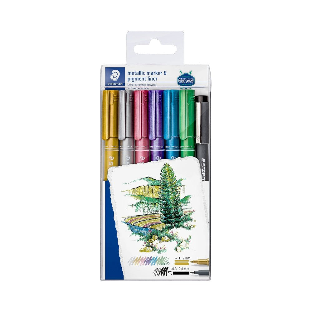 Staedtler Metallic Pen - Set of 6+1 Pigment Liner