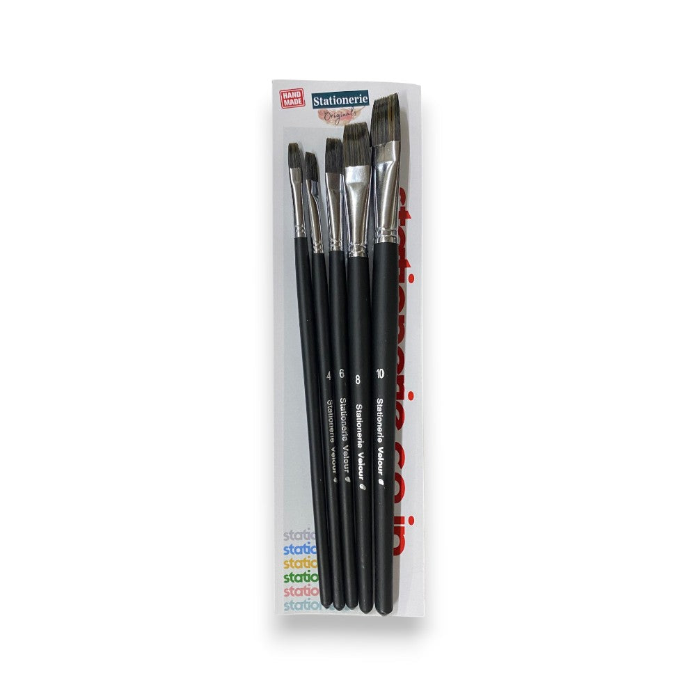 Stationerie Flat Brush Set of 5 - Matte Finish Oval Handle Stationerie