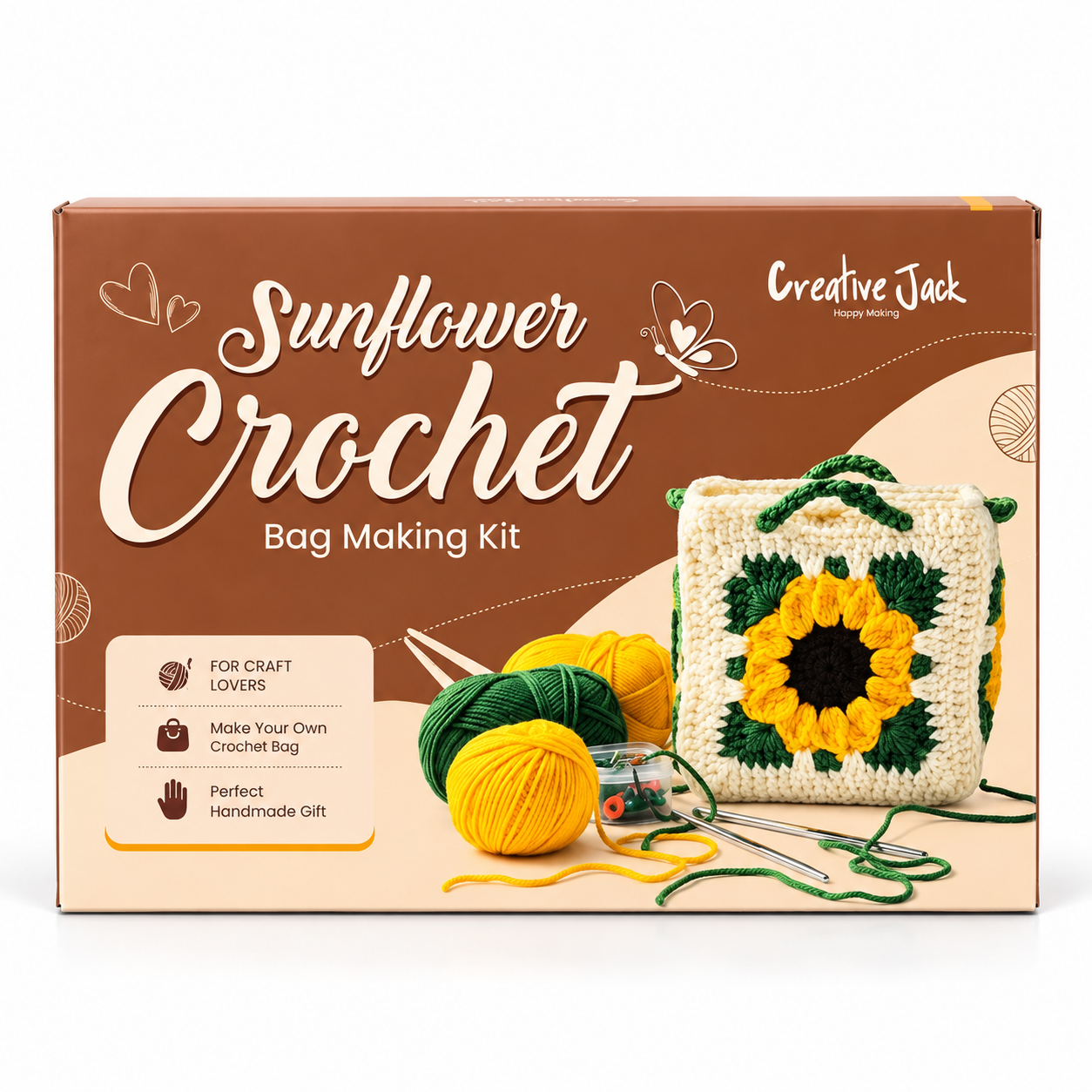 Sunflower Crochet Bag Making Kit | Starter Kit Age 8+ - sunflower crochet making kit front