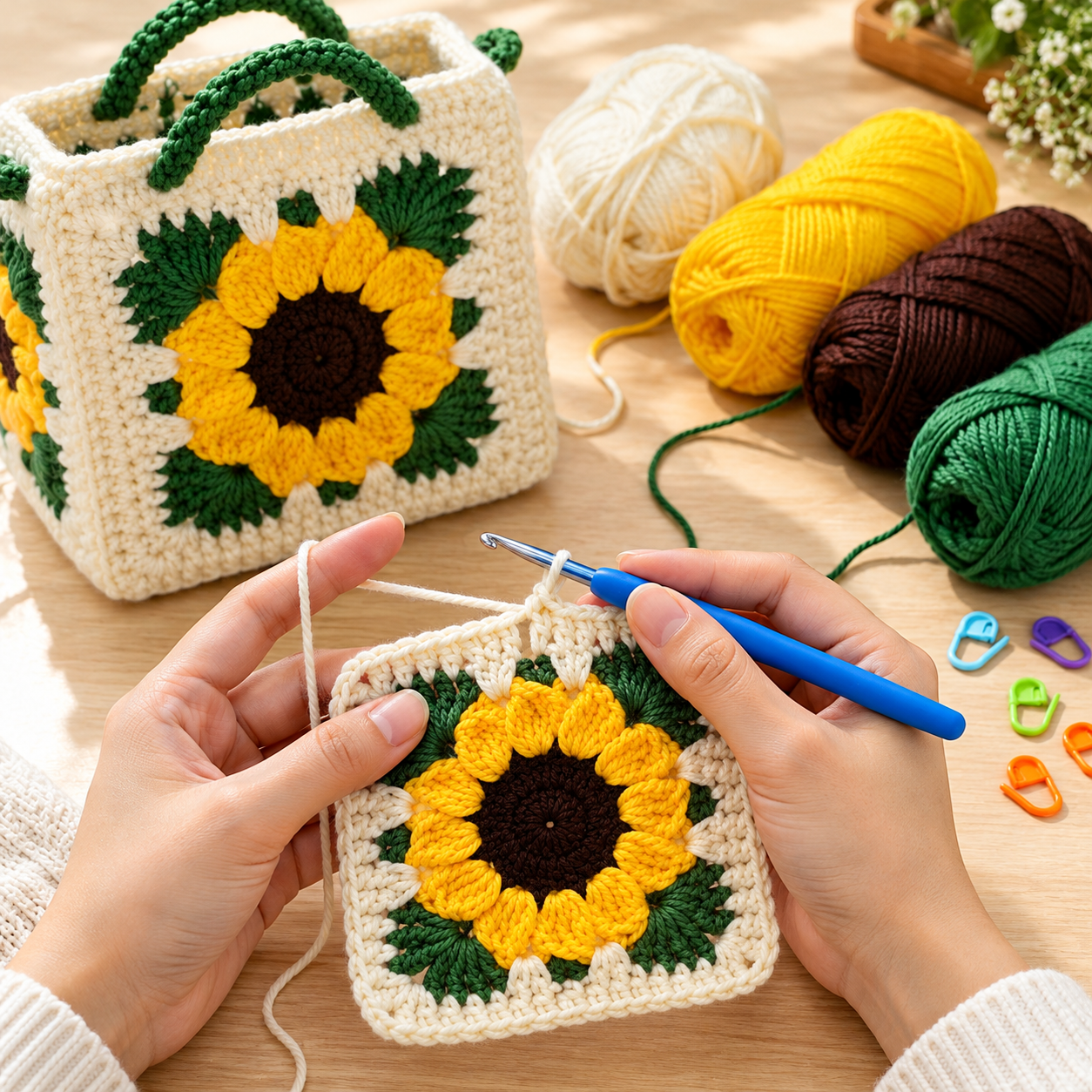 Sunflower Crochet Bag Making Kit | Starter Kit Age 8+ - sunflower crochet making kit making