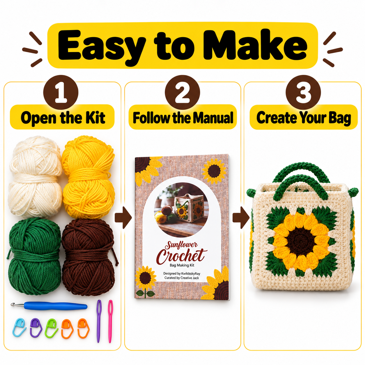 Sunflower Crochet Bag Making Kit | Starter Kit Age 8+ - sunflower crochet making kit manual