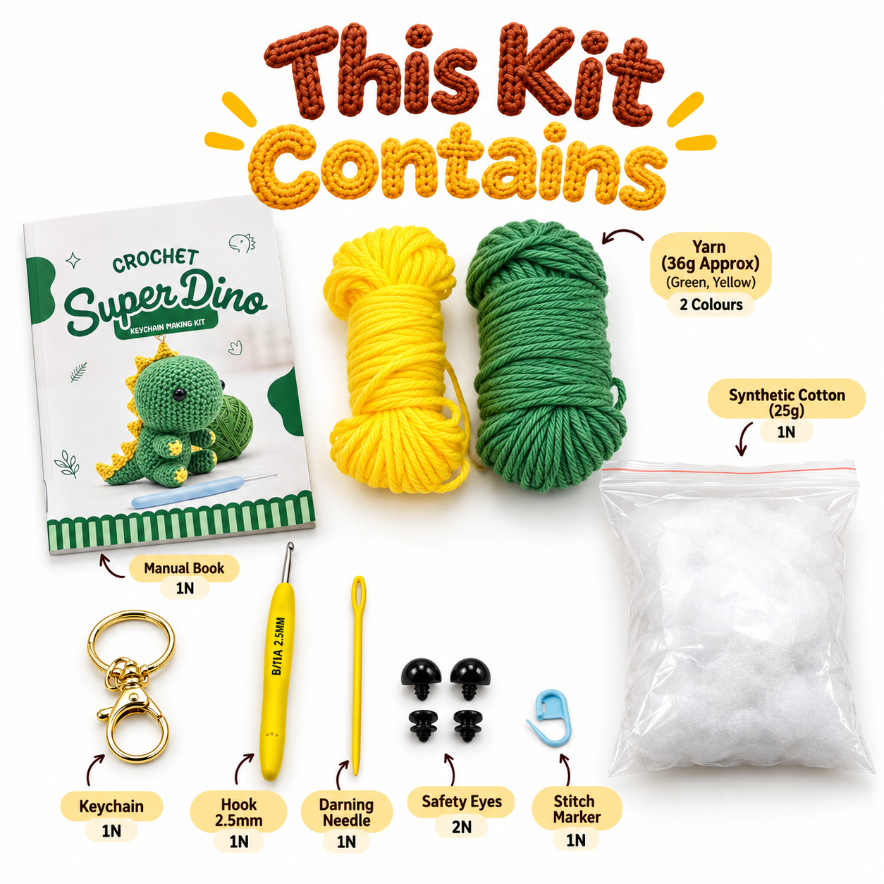 Crochet Keychain Making Kit - super dino crochet keychain kit contents