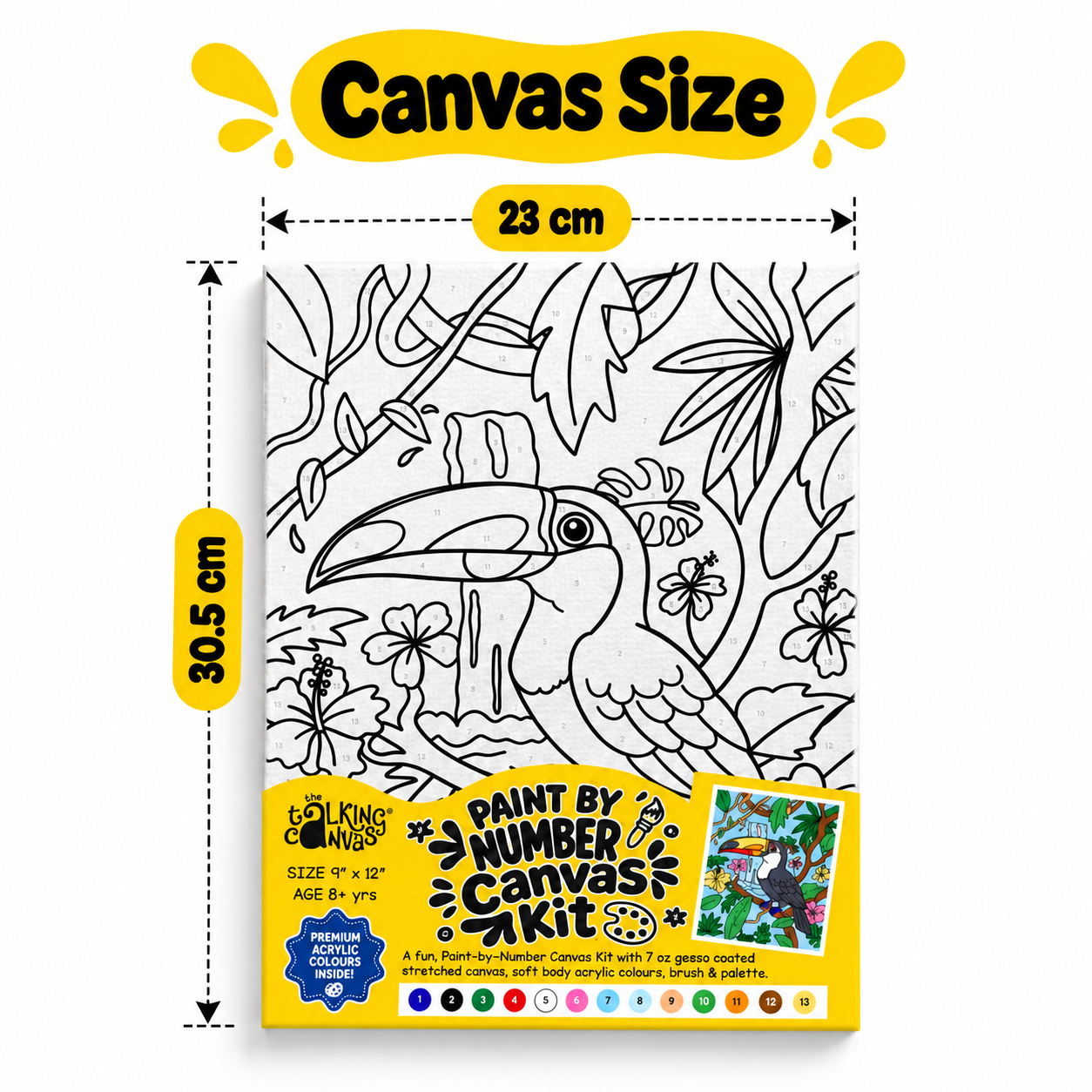 Paint by Numbers Canvas Kit for Kids 9x12 Inch - toucan kit 9x12 canvas size