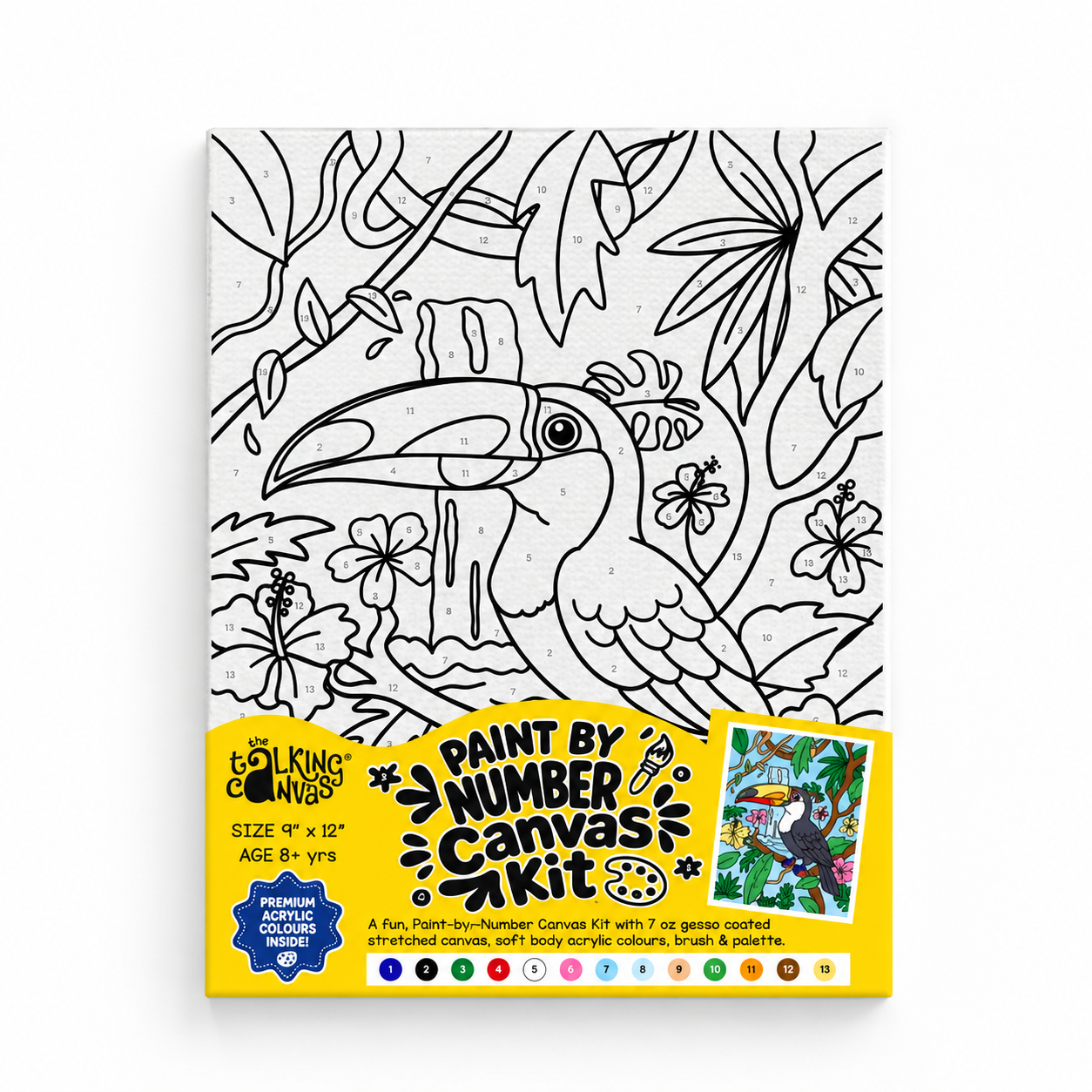 Paint by Numbers Canvas Kit for Kids 9x12 Inch - toucan kit 9x12 front