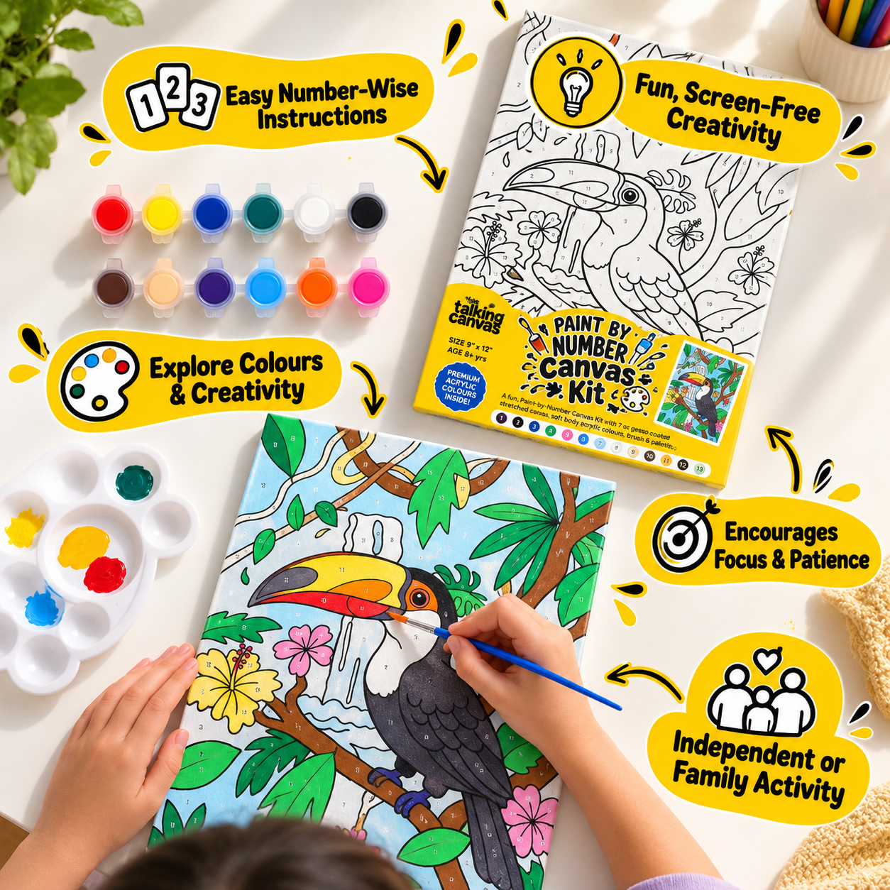 Paint by Numbers Canvas Kit for Kids 9x12 Inch - toucan kit 9x12 lifestyle