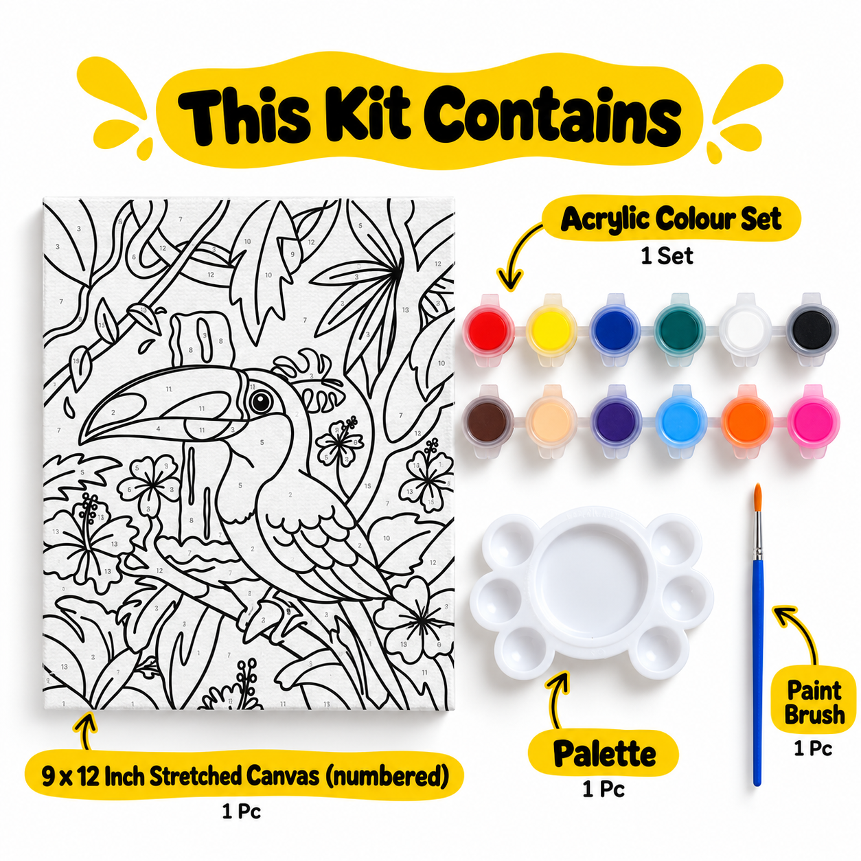 Paint by Numbers Canvas Kit for Kids 9x12 Inch - toucan kit 9x12 this kit contains