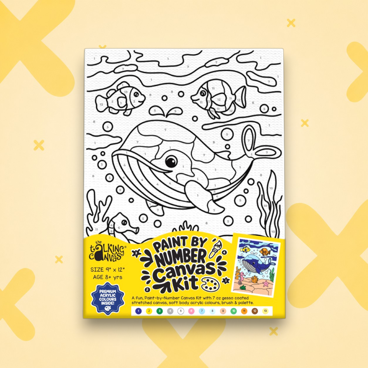Paint by Numbers Canvas Kit for Kids 9x12 Inch - Whale - whale kit 9x12 apolix front