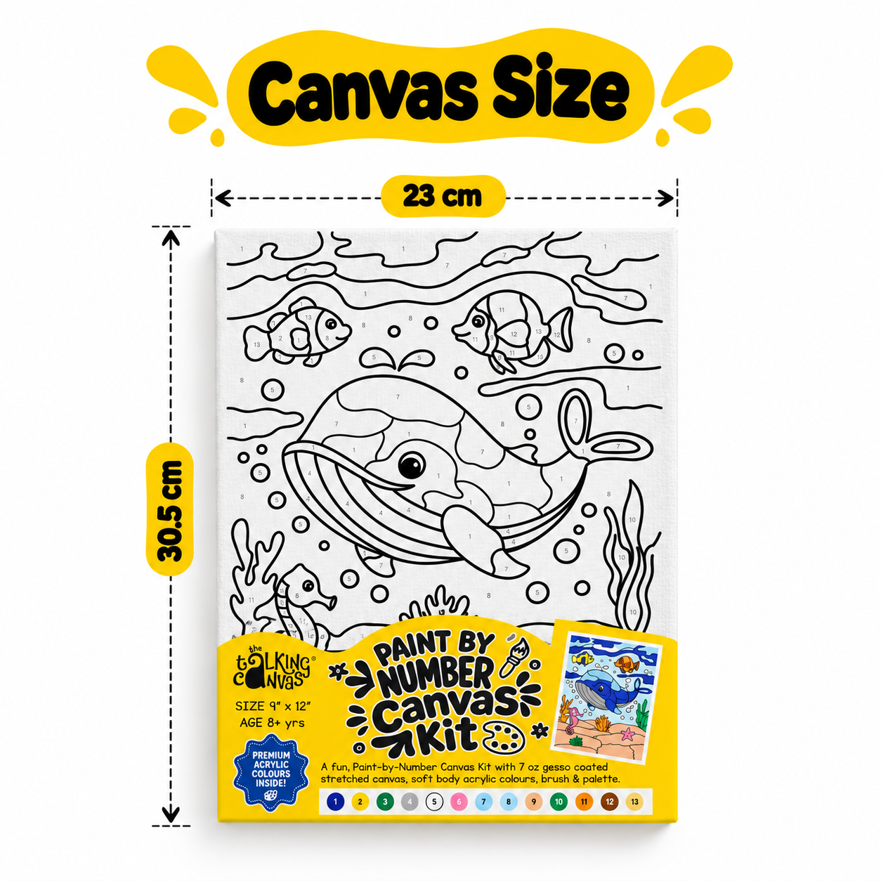 Paint by Numbers Canvas Kit for Kids 9x12 Inch - whale kit 9x12 canvas size