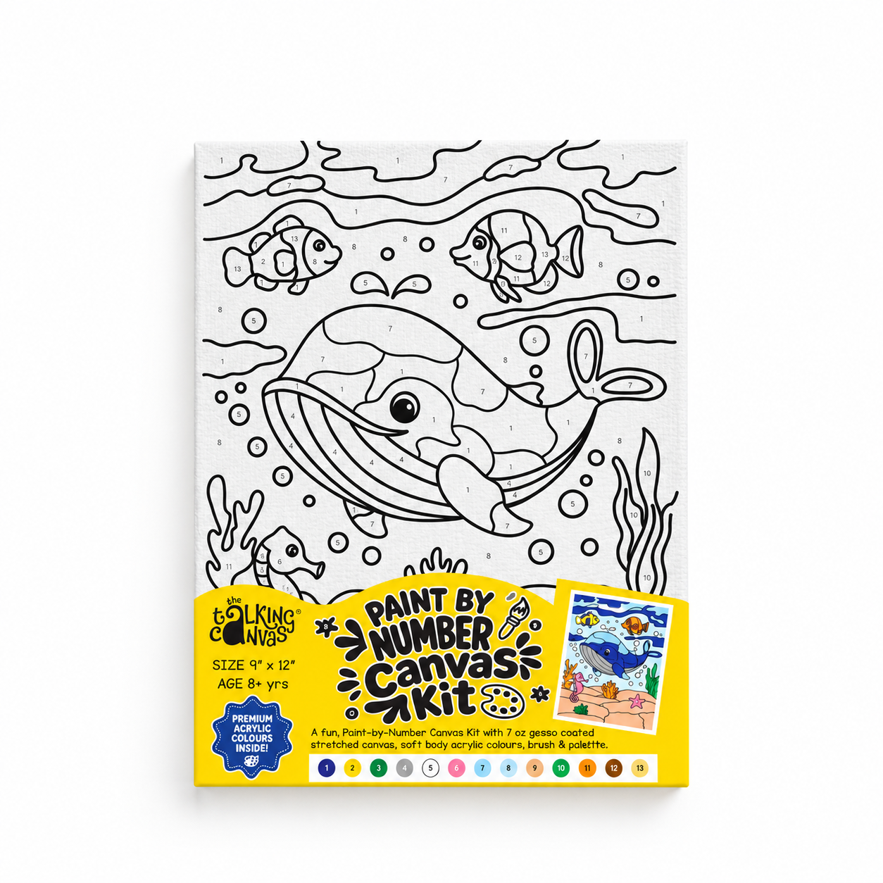 Paint by Numbers Canvas Kit for Kids 9x12 Inch - whale kit 9x12 front