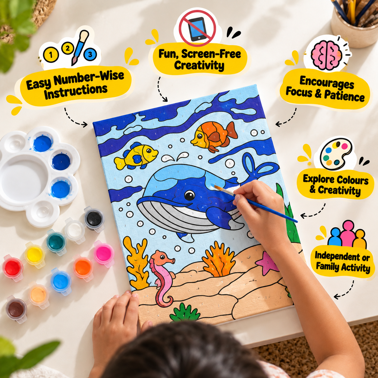 Paint by Numbers Canvas Kit for Kids 9x12 Inch - whale kit 9x12 lifestyle
