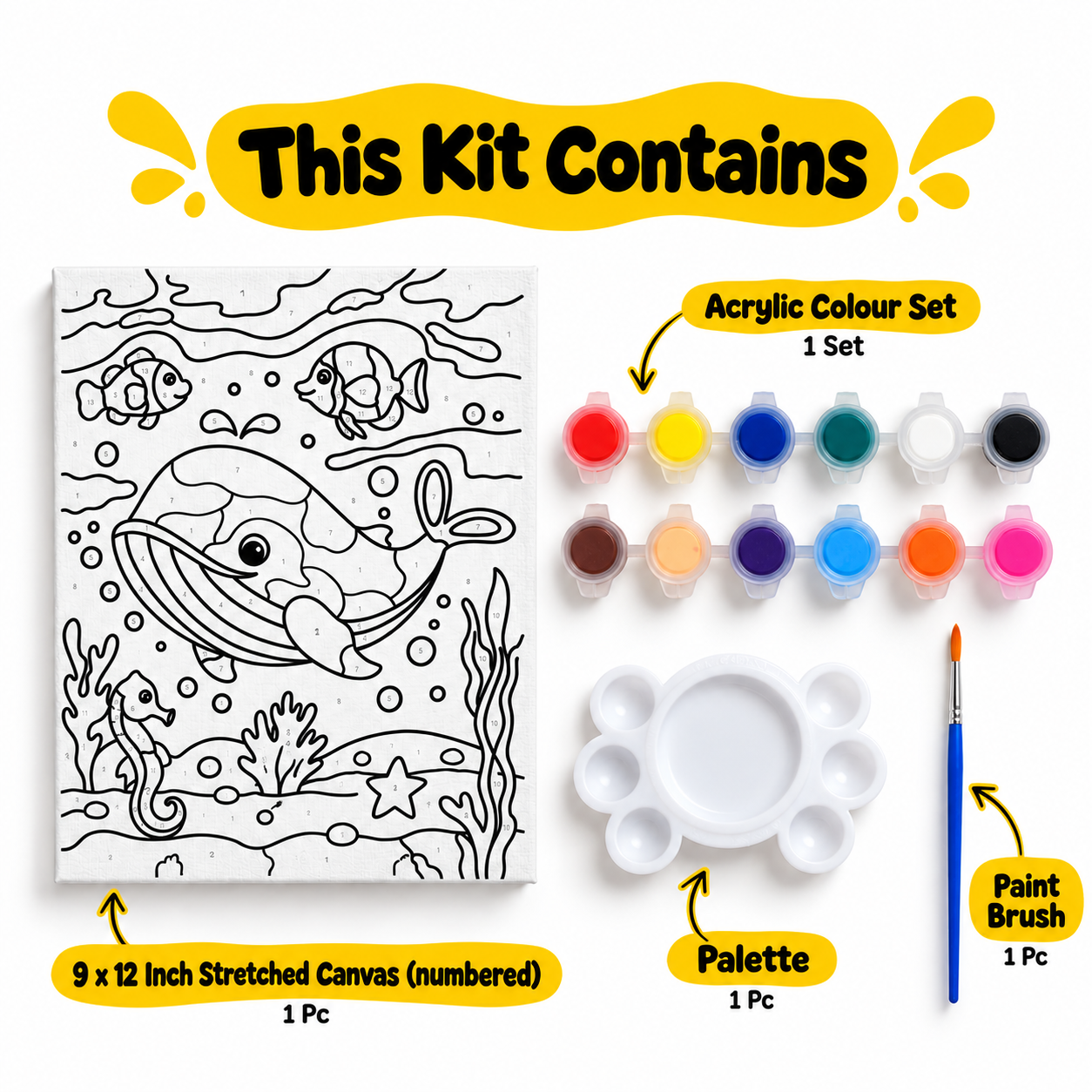 Paint by Numbers Canvas Kit for Kids 9x12 Inch - whale kit 9x12 this kit contains