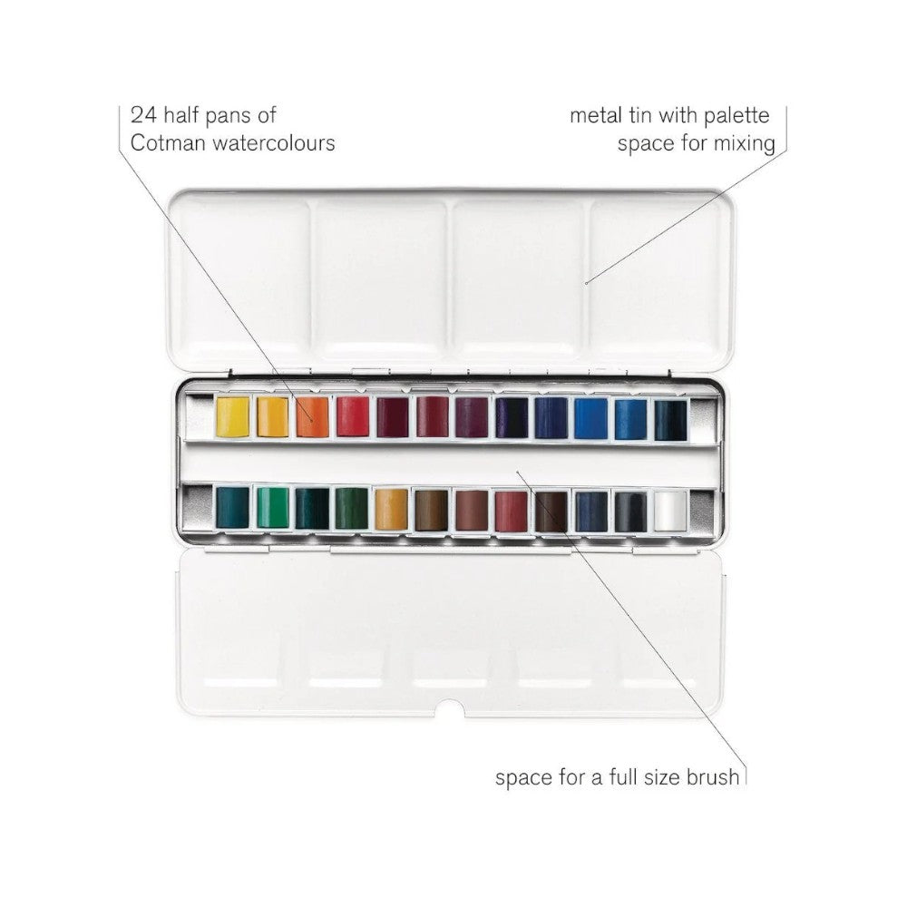 Winsor & Newton Cotman Watercolour Metal Sketchers Box - 24 Half Pans