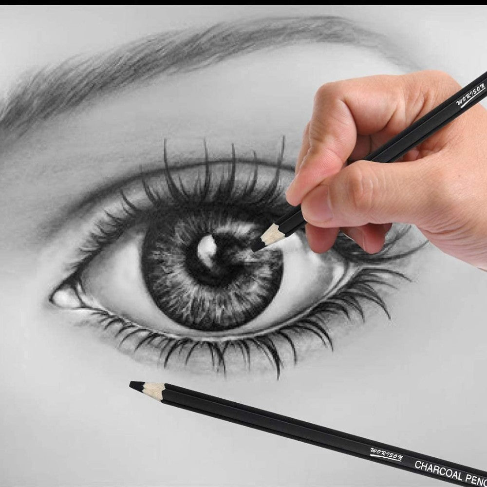 Worison Artist Charcoal Pencils Set of 3 - Soft, Medium, Hard + Sharpener Worison