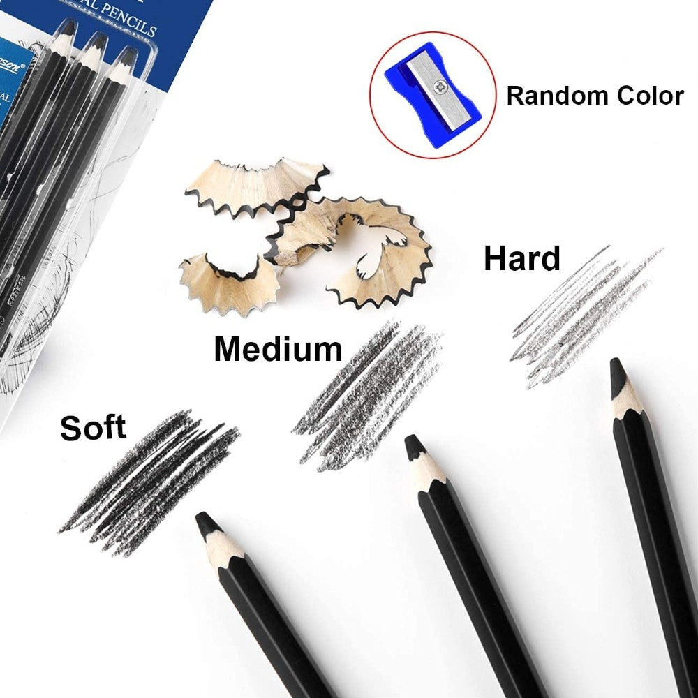 Worison Artist Charcoal Pencils Set of 3 - Soft, Medium, Hard + Sharpener Worison