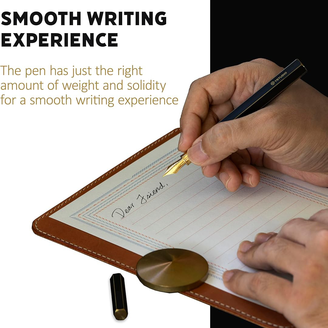 Ystudio | Fountain Pen | Black Hexogon | Classic Revolve | Brass Body | Medium Nib YSTUDIO
