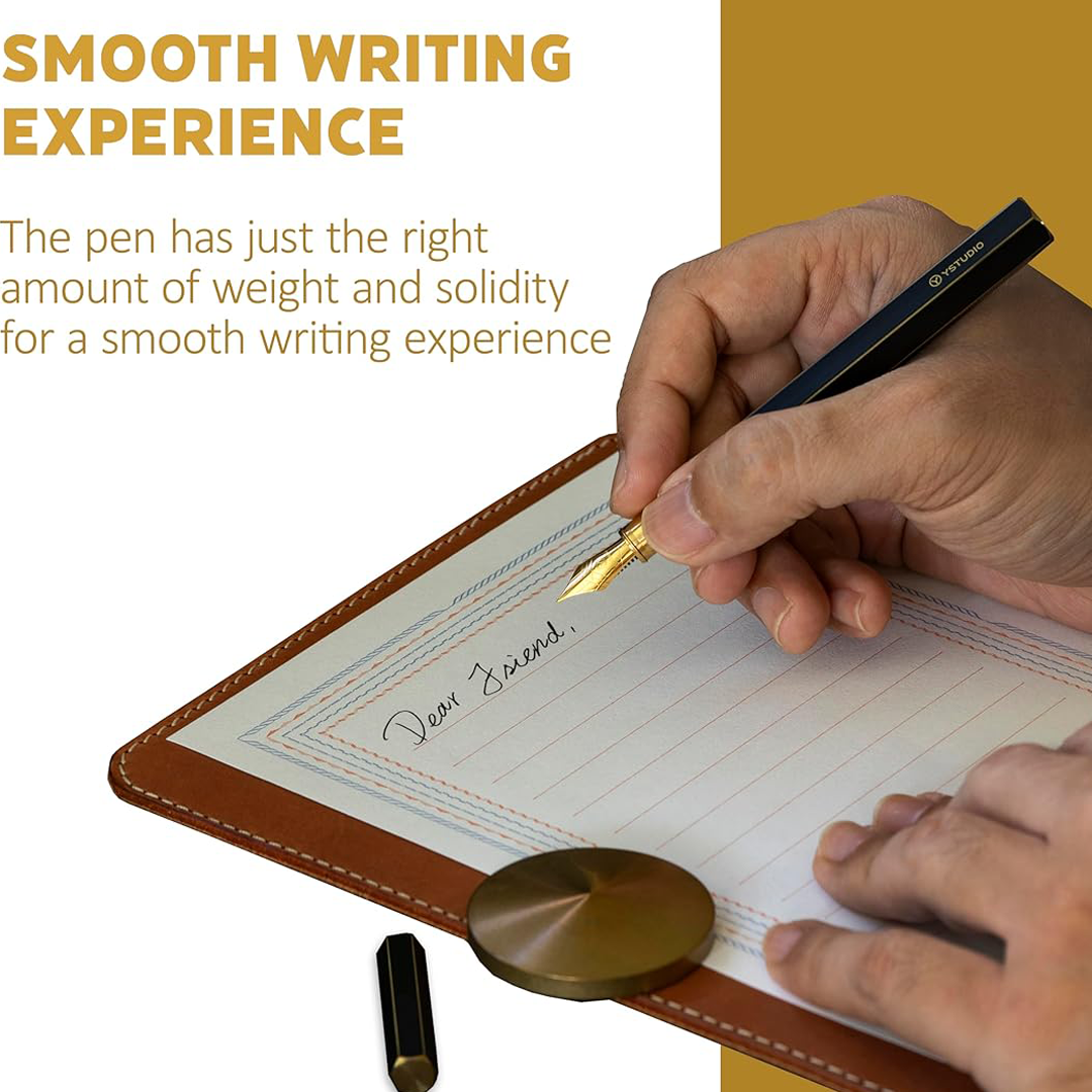 Ystudio | Fountain Pen | Brass Hexogon | Classic Revolve | Brass Body | Medium Nib YSTUDIO