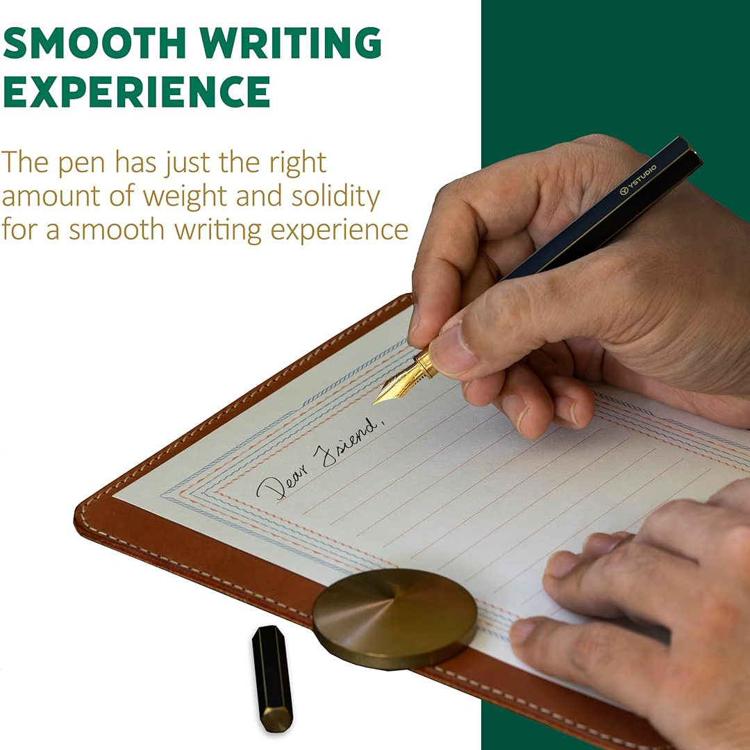 Ystudio | Fountain Pen | Green Hexogon | Classic Revolve | Brass Body | Medium Nib YSTUDIO