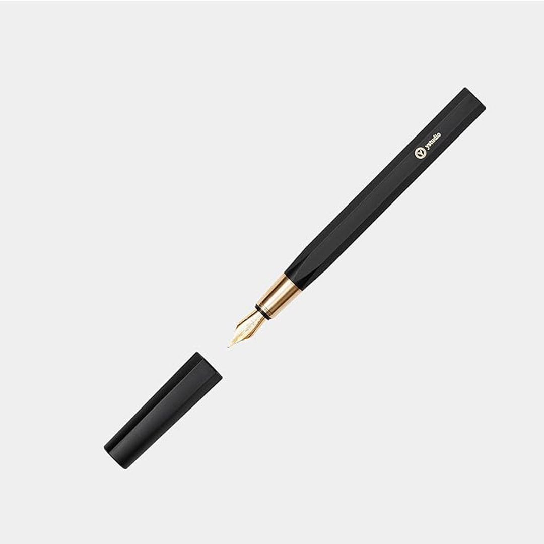 Ystudio | Fountain Pen | Resin Series | Acrylic Brass Black | Medium Nib YSTUDIO