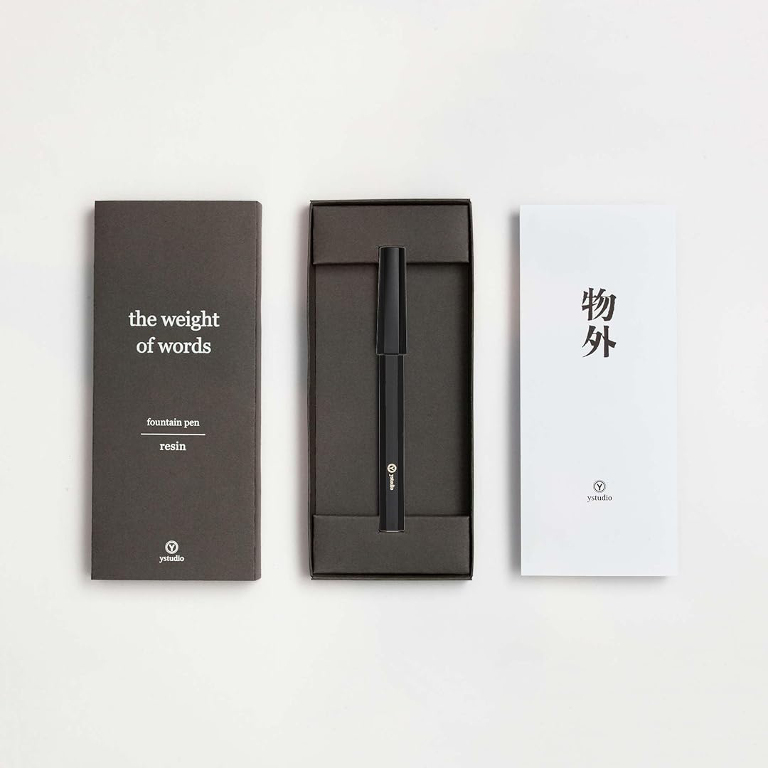 Ystudio | Fountain Pen | Resin Series | Acrylic Brass Black | Medium Nib YSTUDIO