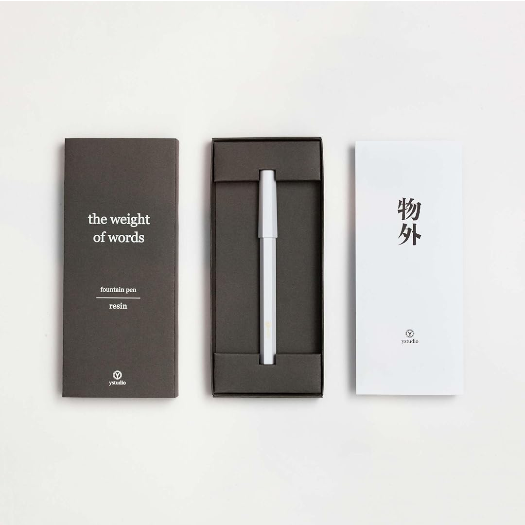 Ystudio | Fountain Pen | Resin Series | Acrylic Brass White | Medium Nib YSTUDIO